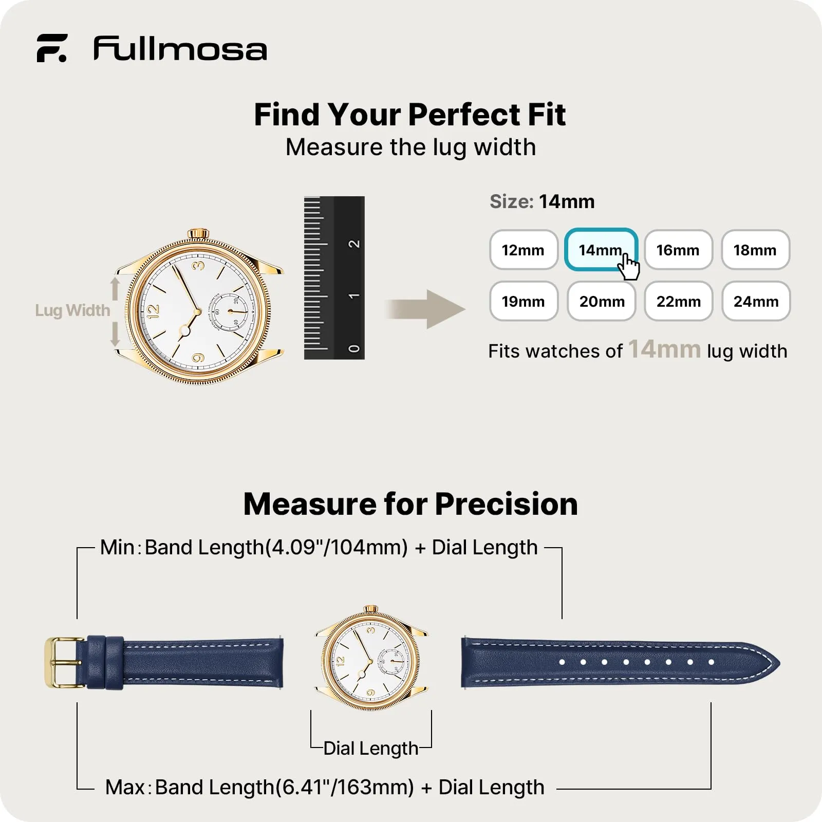Fullmosa Cinturino in Pelle 14mm a Sgancio Rapido per Garmin Lily 2 / Lily 2 Active, Blu Scuro con Fibbia Oro - immagine 5