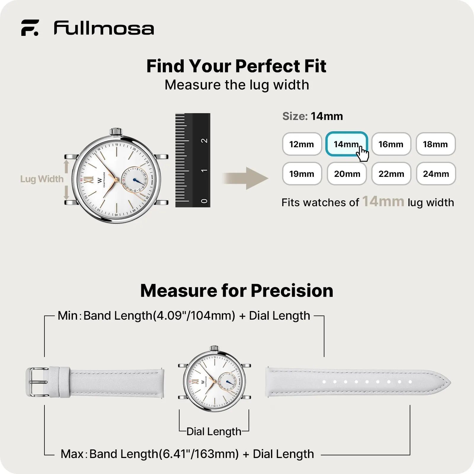 Fullmosa Cinturino in Pelle 14mm a Sgancio Rapido per Garmin Lily 2 / Lily 2 Active - Bianco con Fibbia Argento - immagine 5