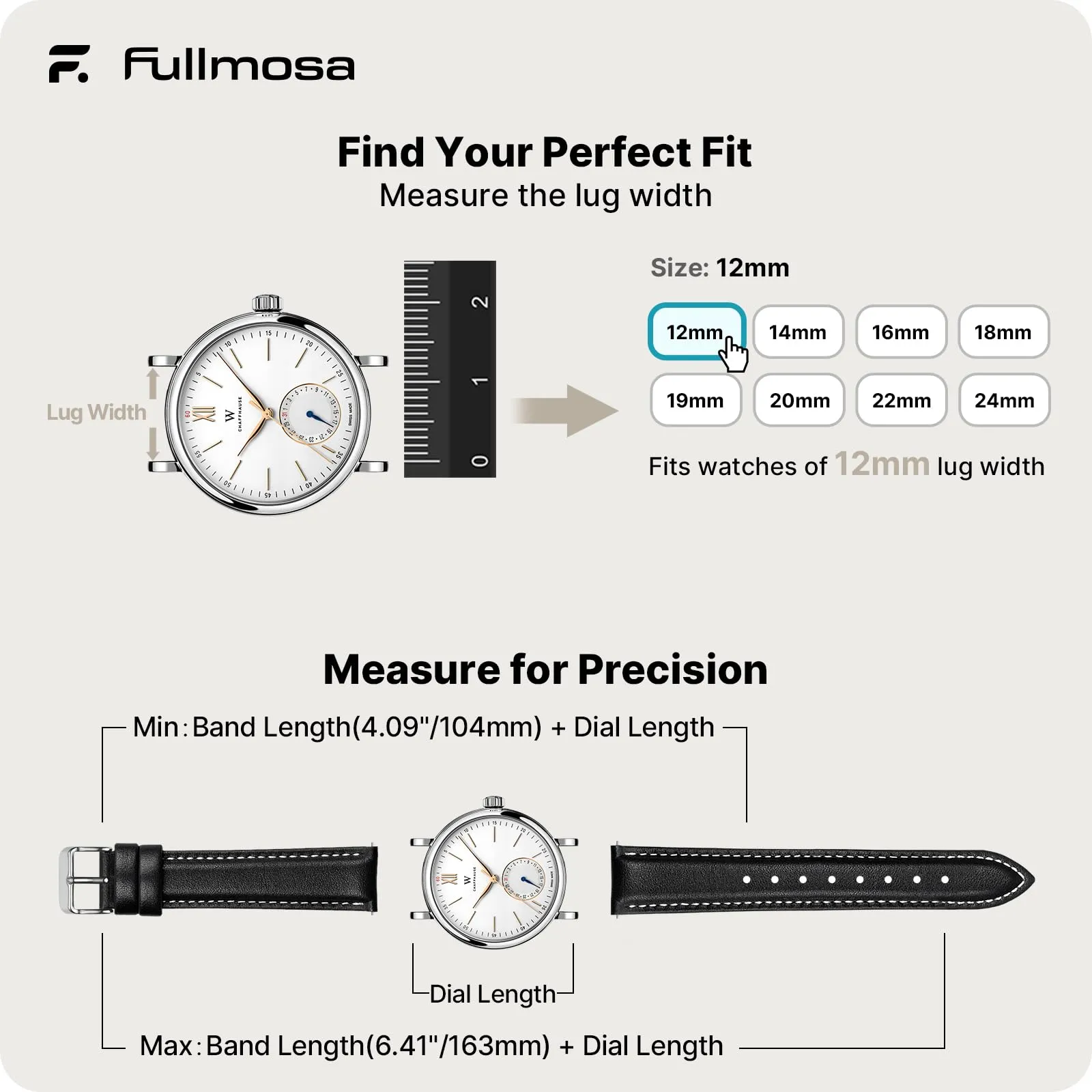 Fullmosa Cinturino per Orologio 12mm in Pelle a Sgancio Rapido - immagine 5