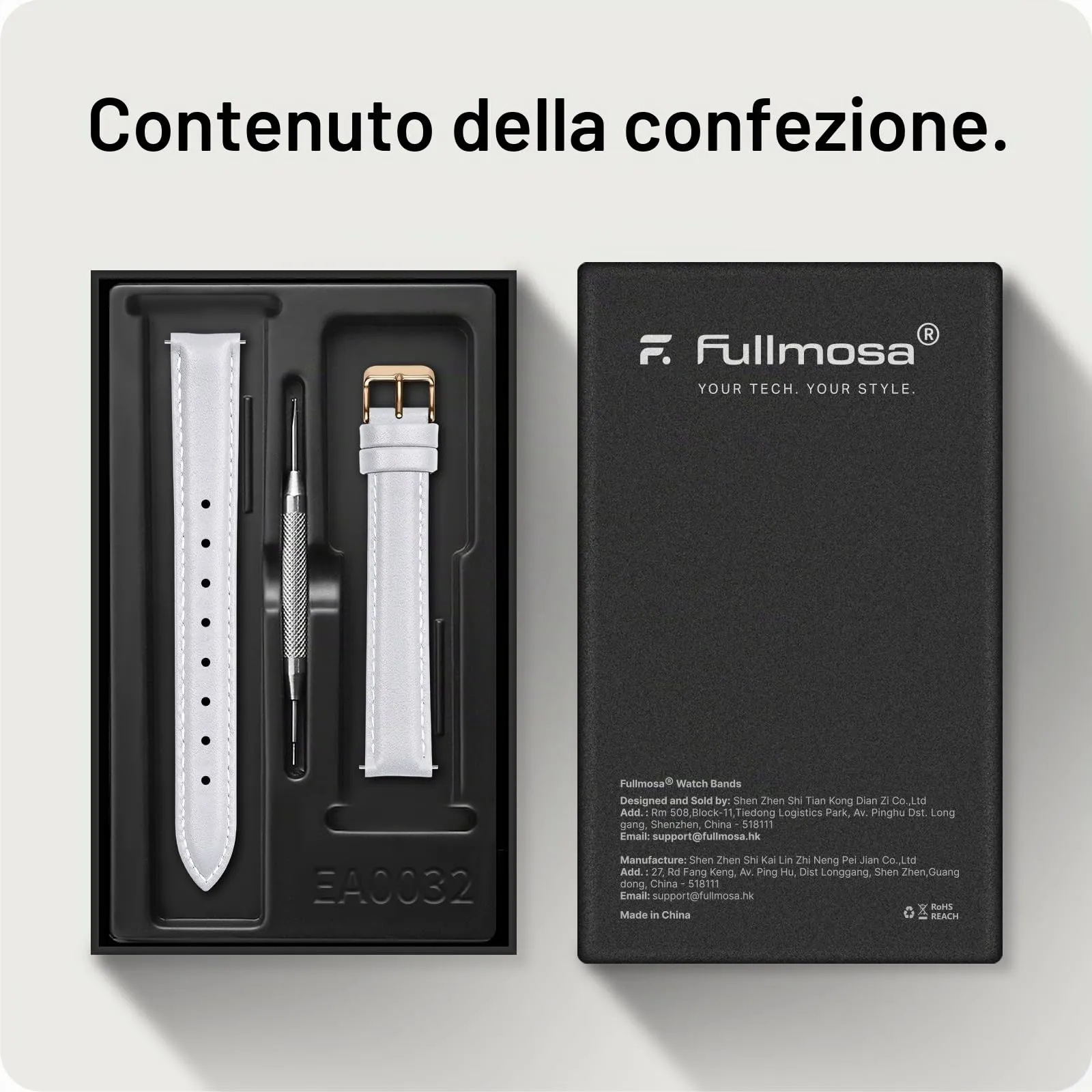 Fullmosa Cinturino per Orologio 16mm in Pelle a Sgancio Rapido - Bianco con Fibbia Oro Rosa - immagine 6