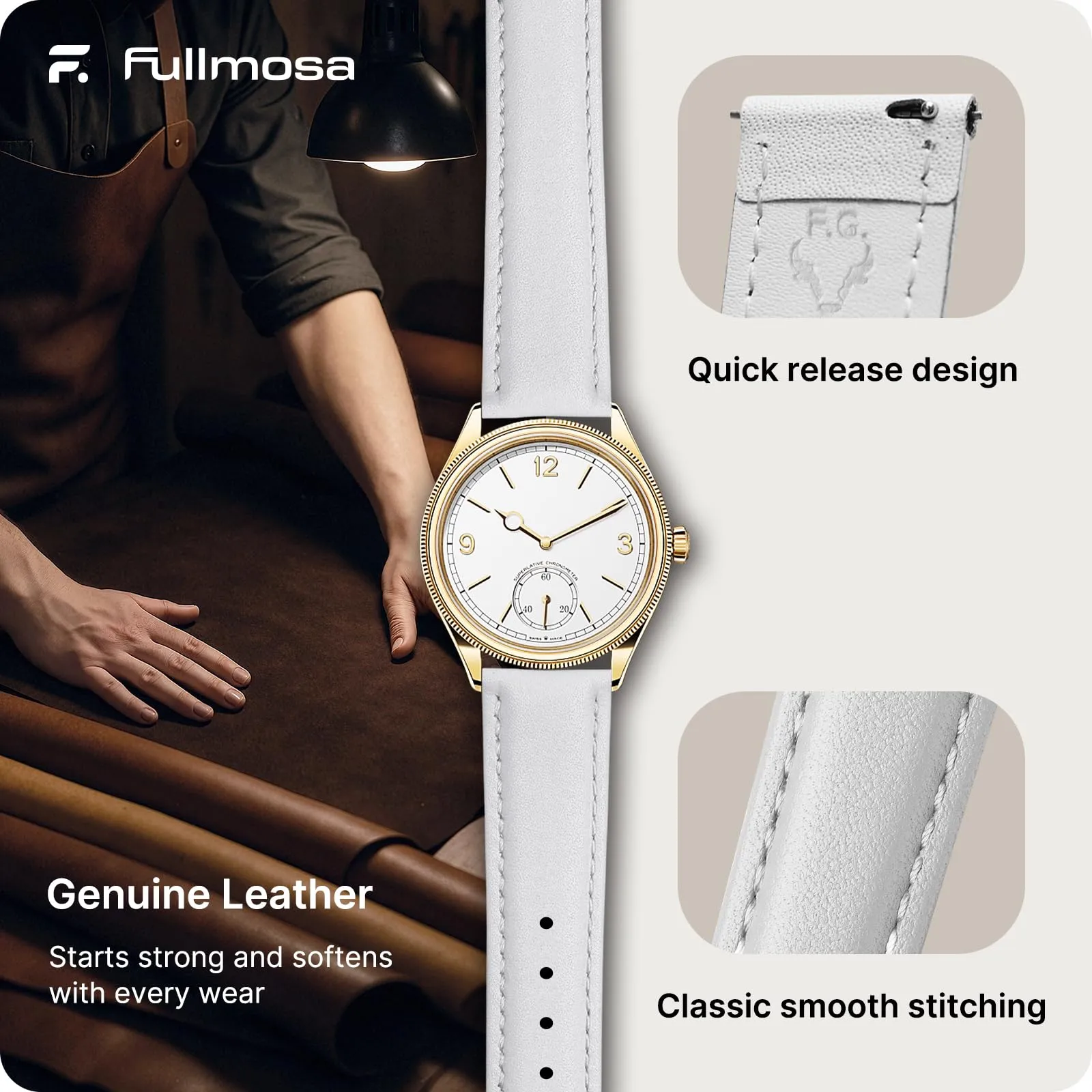 Fullmosa Cinturino per Orologio 12mm in Pelle a Sgancio Rapido - immagine 4