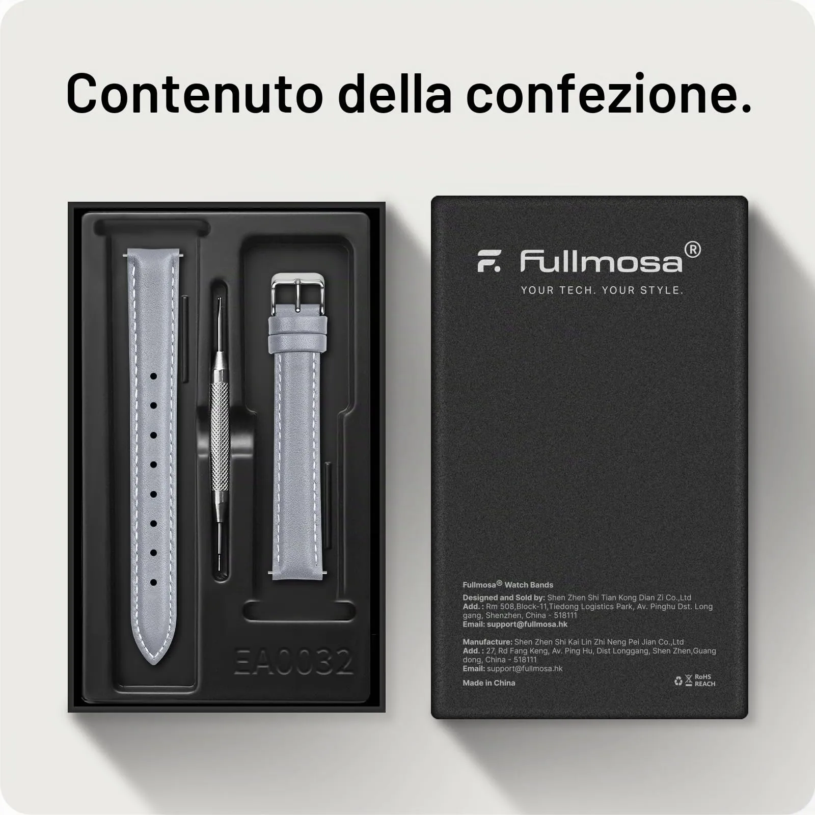 Fullmosa Cinturino per Orologio in Pelle a Sgancio Rapido, 16mm, Grigio Chiaro con Fibbia Argento - immagine 6