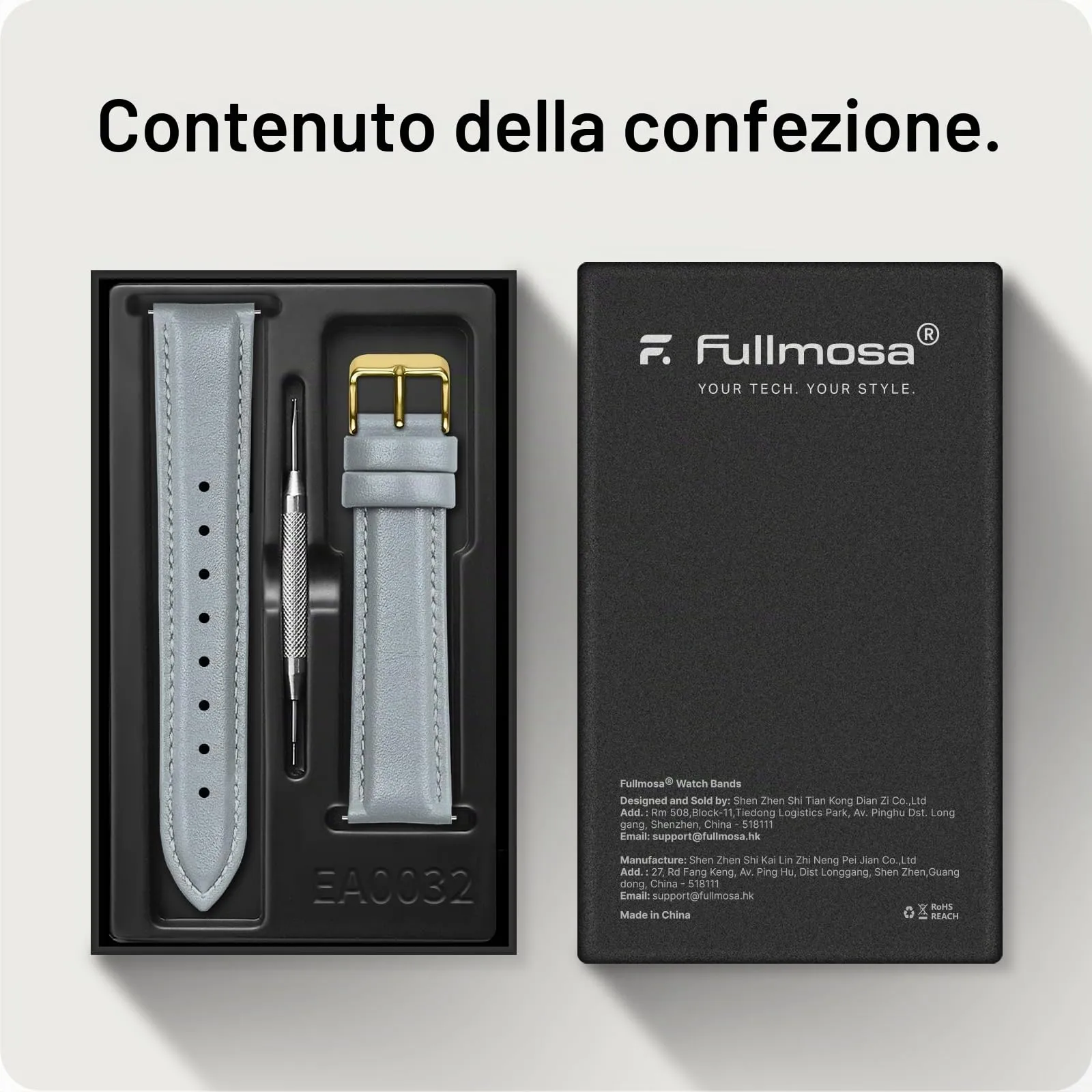 Fullmosa Cinturino per Orologio 18mm in Pelle a Sgancio Rapido - Grigio Chiaro con Fibbia Oro - immagine 5