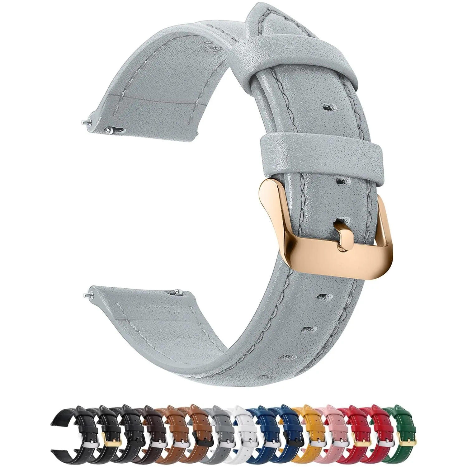 Fullmosa Cinturino per Orologio 18mm in Pelle a Sgancio Rapido LWS-1662 Grigio Chiaro Fibbia Rosé - immagine 1