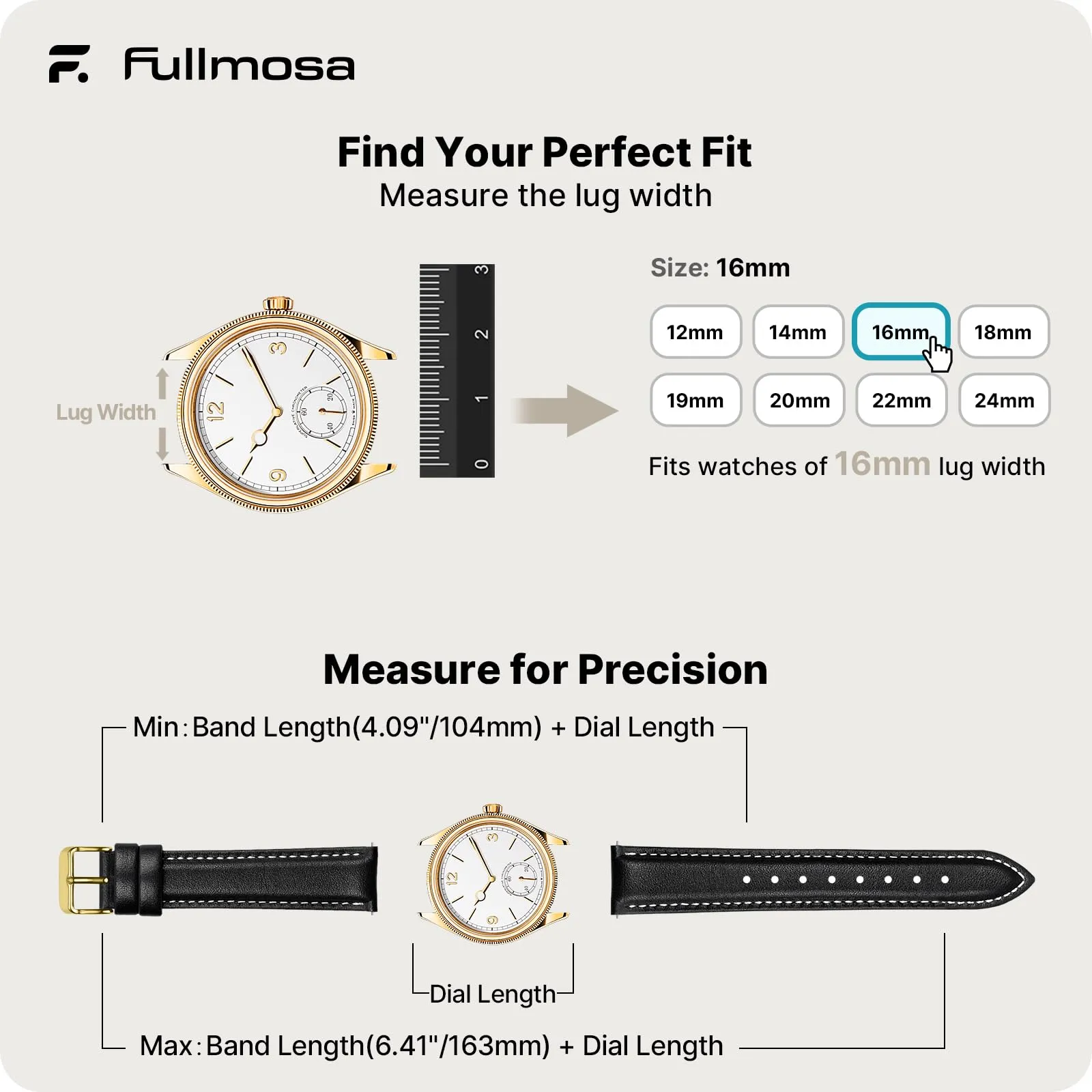 Fullmosa Cinturino per Orologio in Pelle a Sgancio Rapido 16mm - immagine 5