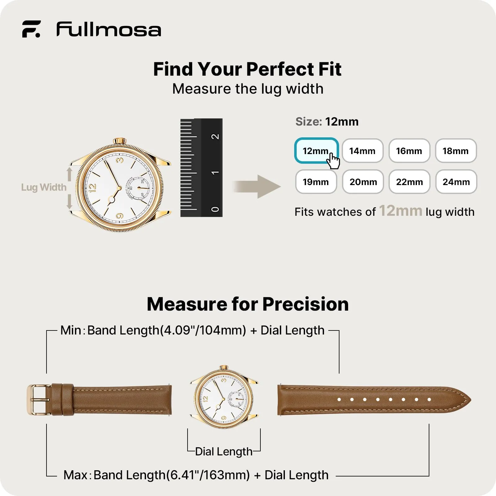 Fullmosa Cinturino per Orologio 12mm in Pelle a Sgancio Rapido - immagine 5