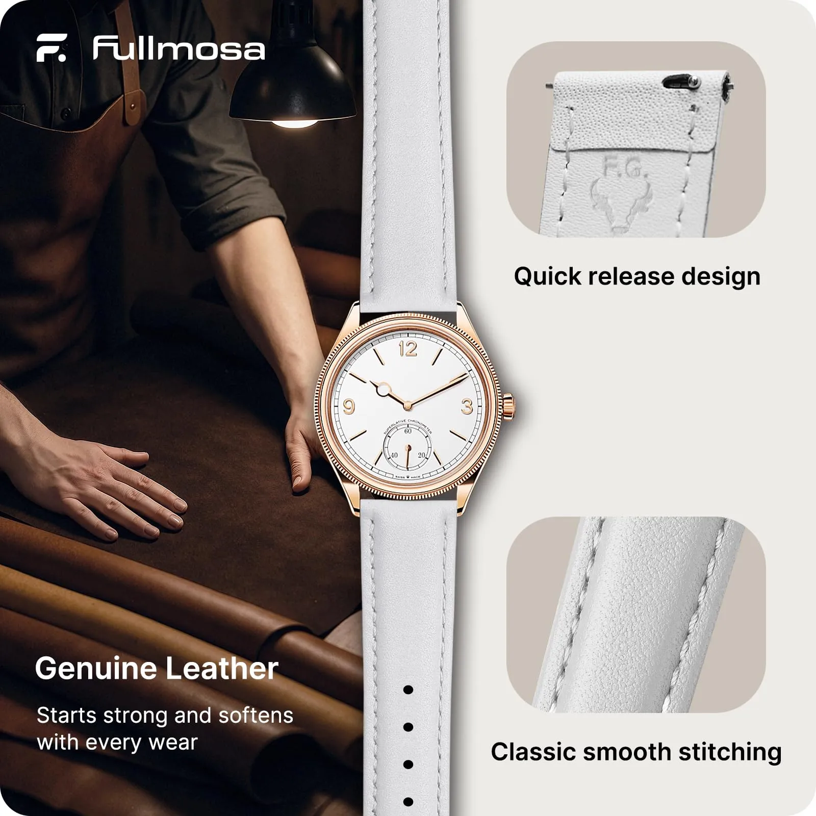 Fullmosa Cinturino per Orologio 12mm in Pelle a Sgancio Rapido - immagine 4