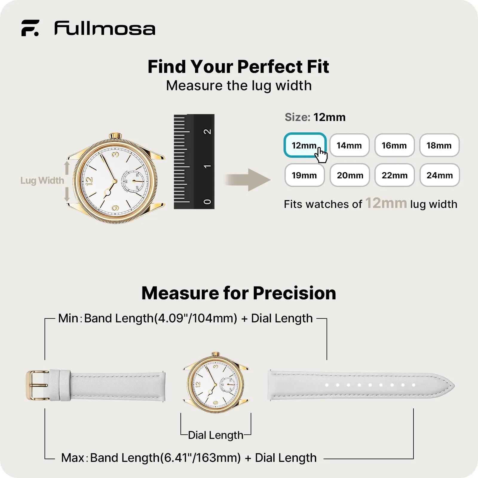 Fullmosa Cinturino per Orologio 12mm in Pelle a Sgancio Rapido - immagine 5