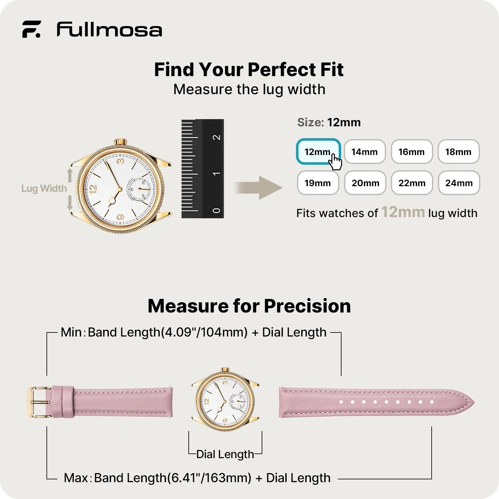 Fullmosa Cinturino per Orologio 12mm in Pelle a Sgancio Rapido - immagine 5
