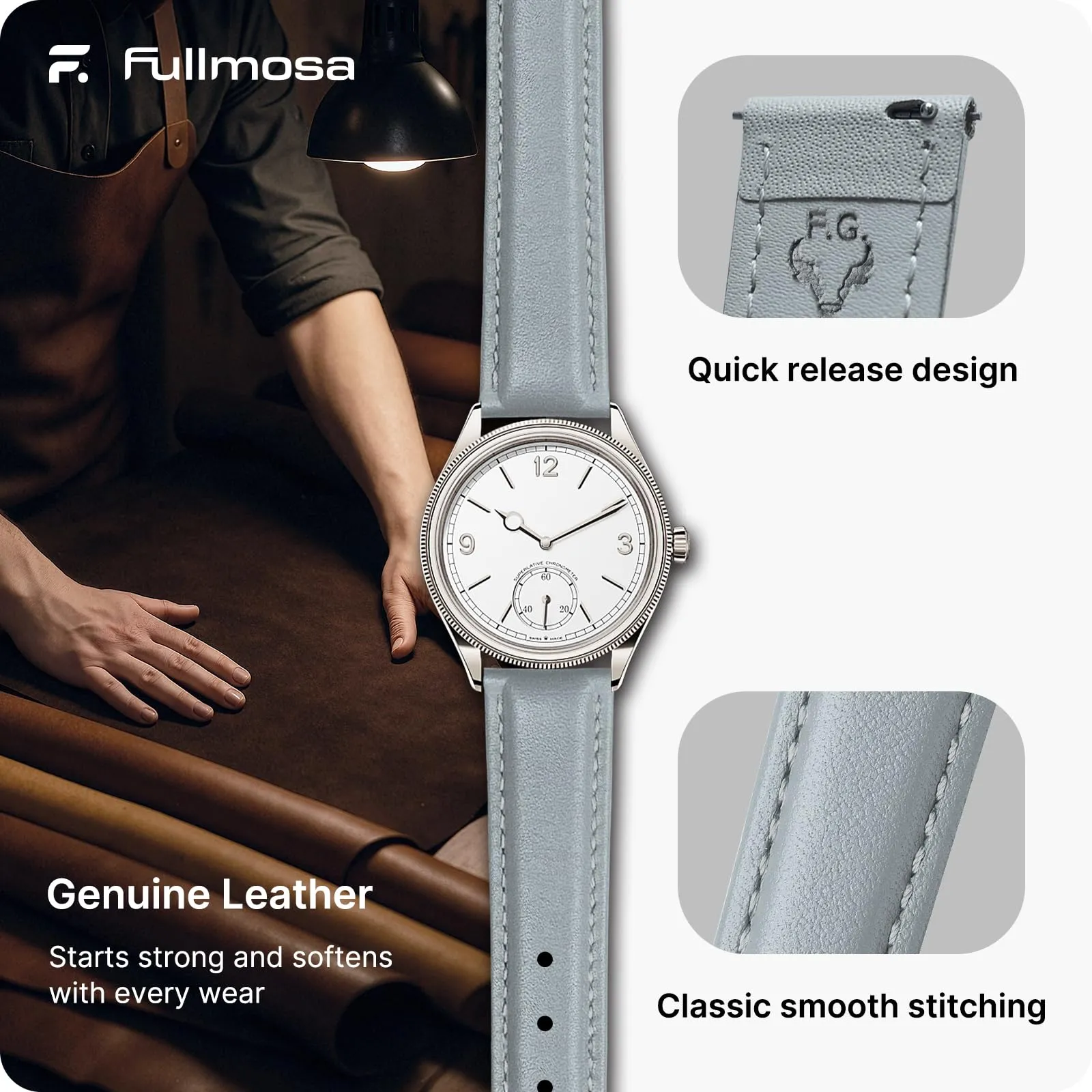 Fullmosa Cinturino per Orologio 12mm in Pelle a Sgancio Rapido - immagine 4