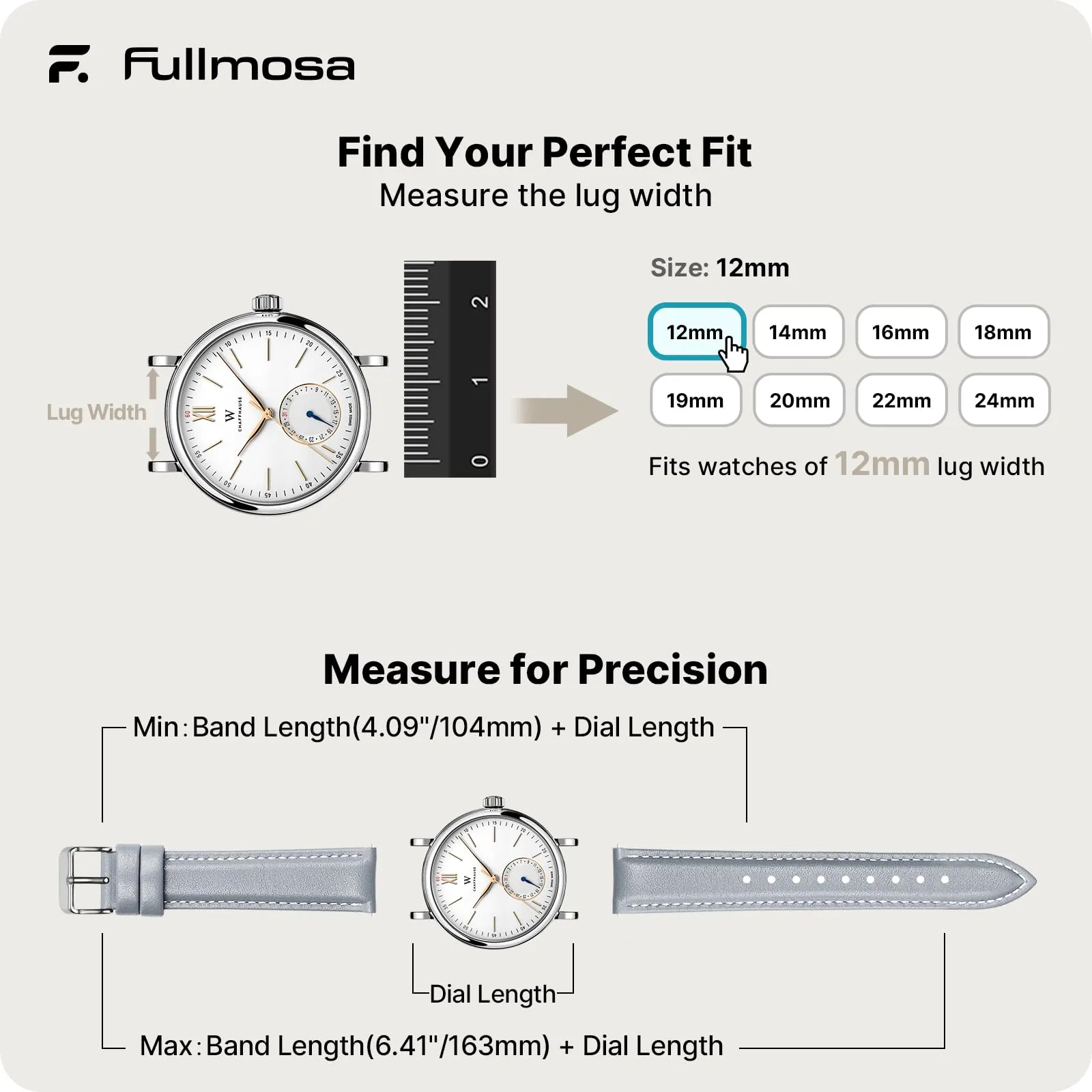 Fullmosa Cinturino per Orologio 12mm in Pelle a Sgancio Rapido - immagine 5