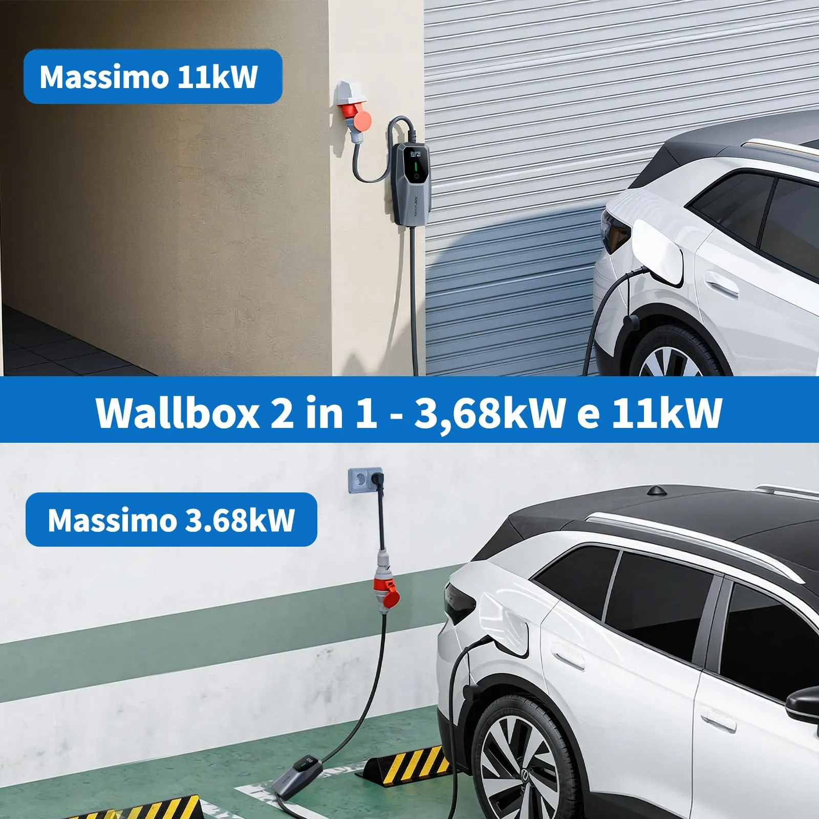 VDLPOWEREU EC31-EU Caricabatterie per Veicoli Elettrici 11kW, Cavo di Ricarica Tipo 2 con Adattatore Schuko e Presa Trifase CEE, 5m, 6-16A - immagine 2