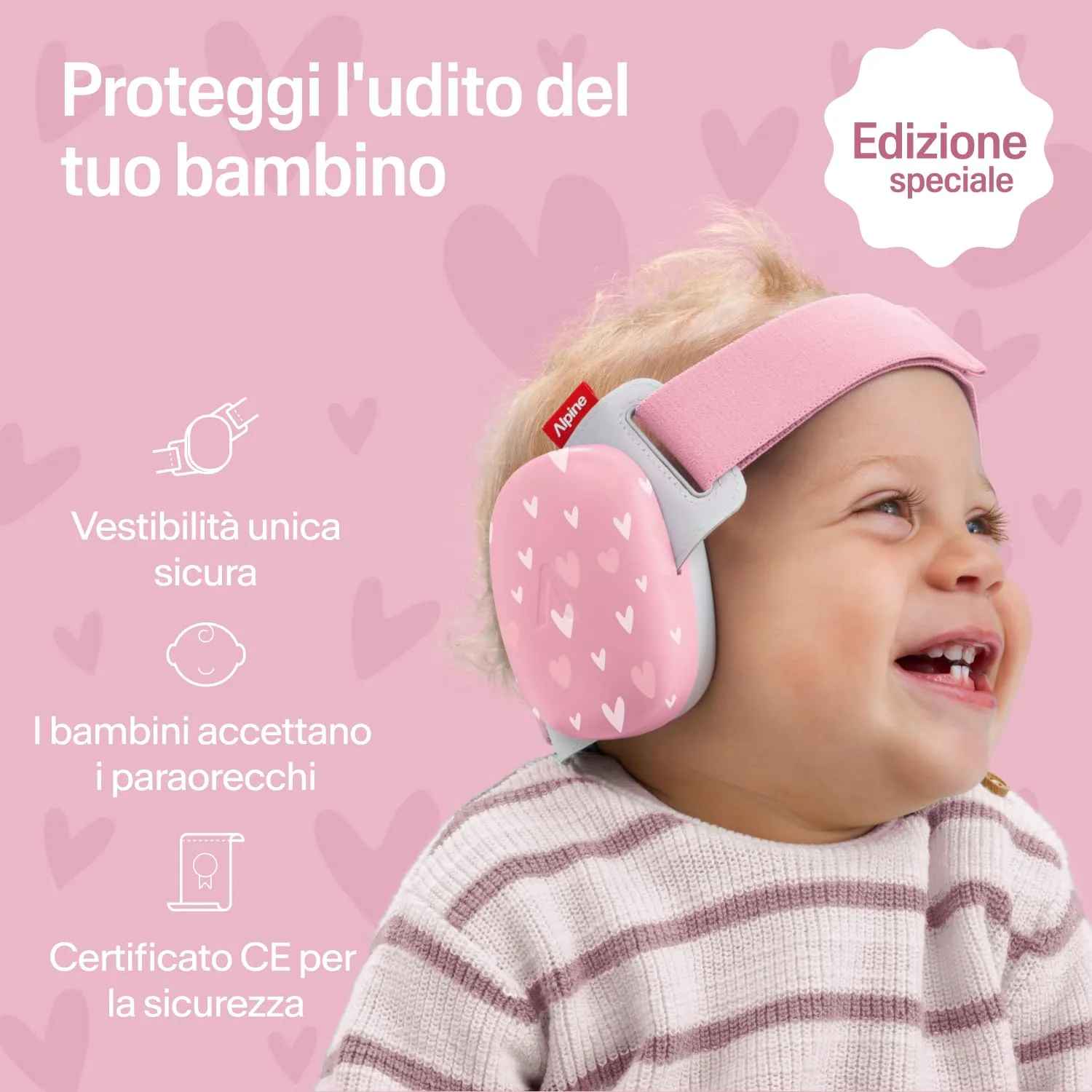 Alpine Muffy Baby Comfort Paraorecchie per Neonati e Bambini, Attenuazione 24 dB, Cuori - immagine 2