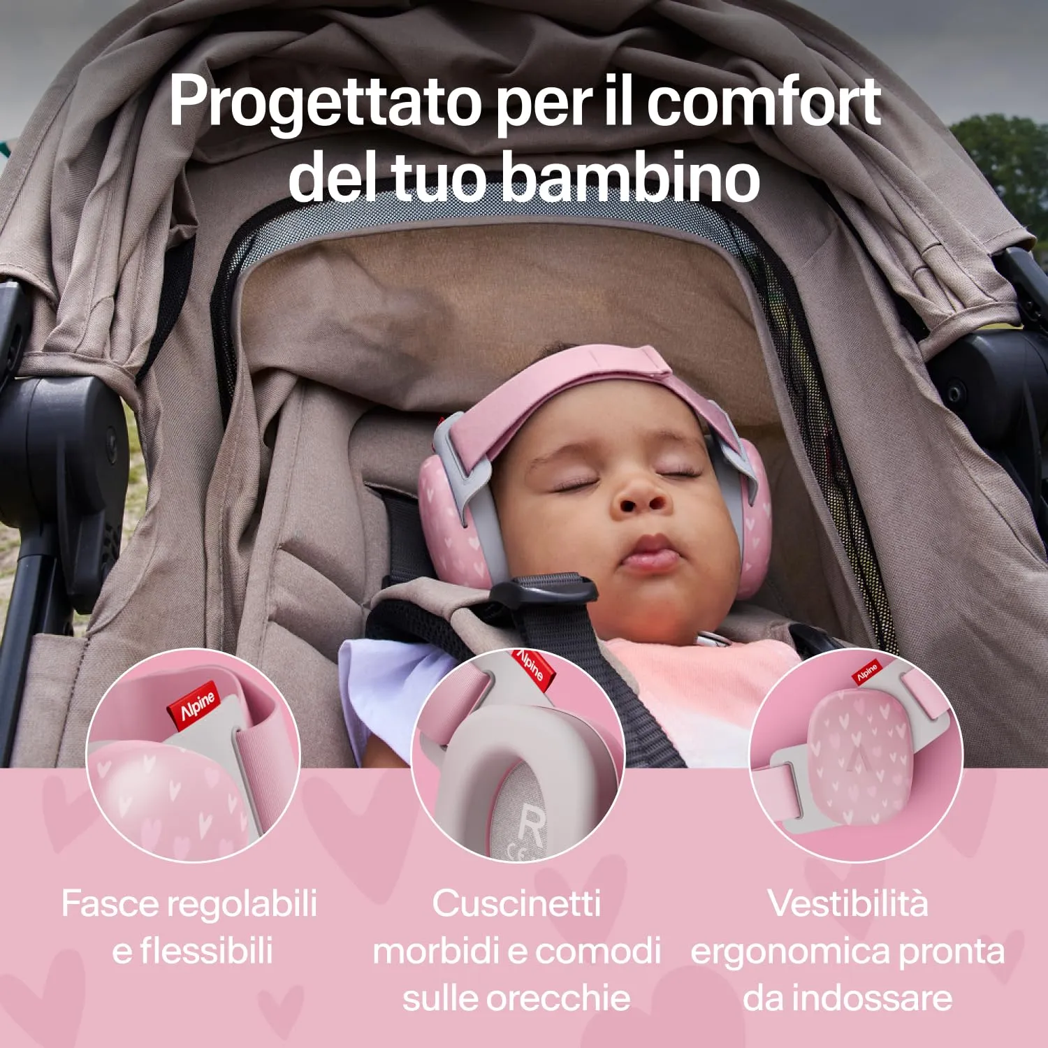 Alpine Muffy Baby Comfort Paraorecchie per Neonati e Bambini, Attenuazione 24 dB, Cuori - immagine 3
