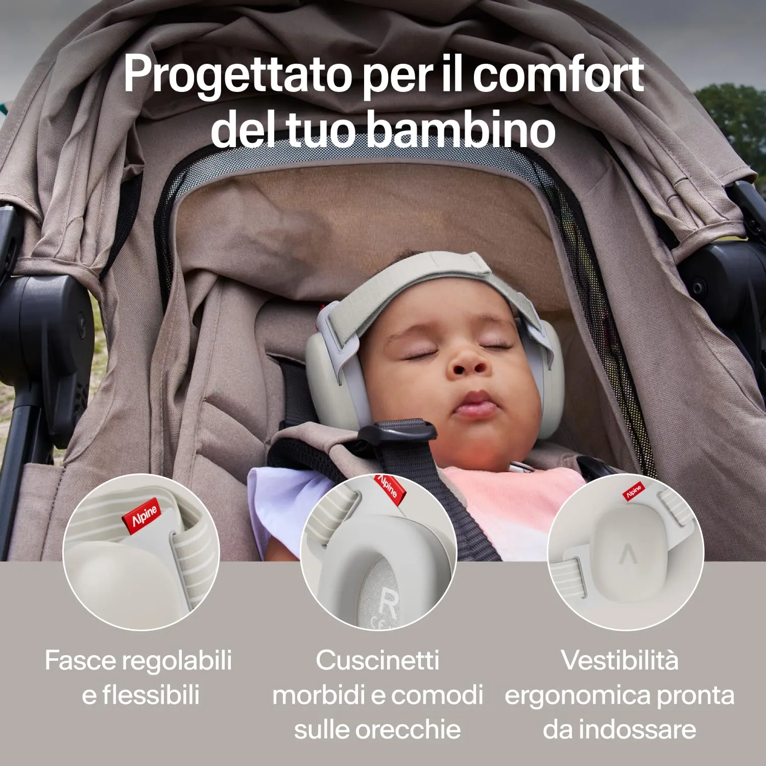 Alpine Muffy Baby Comfort Paraorecchie per Neonati e Bambini, Attenuazione 24 dB, Beige - immagine 3