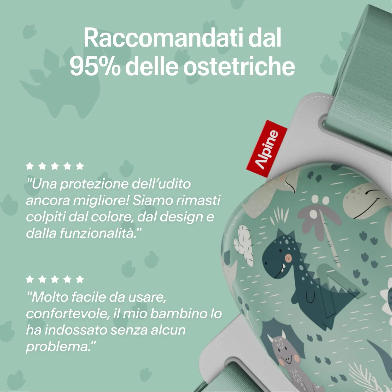 Alpine Muffy Baby Comfort Paraorecchie per Neonati e Bambini, Attenuazione 24 dB, Dinosauri - immagine 5