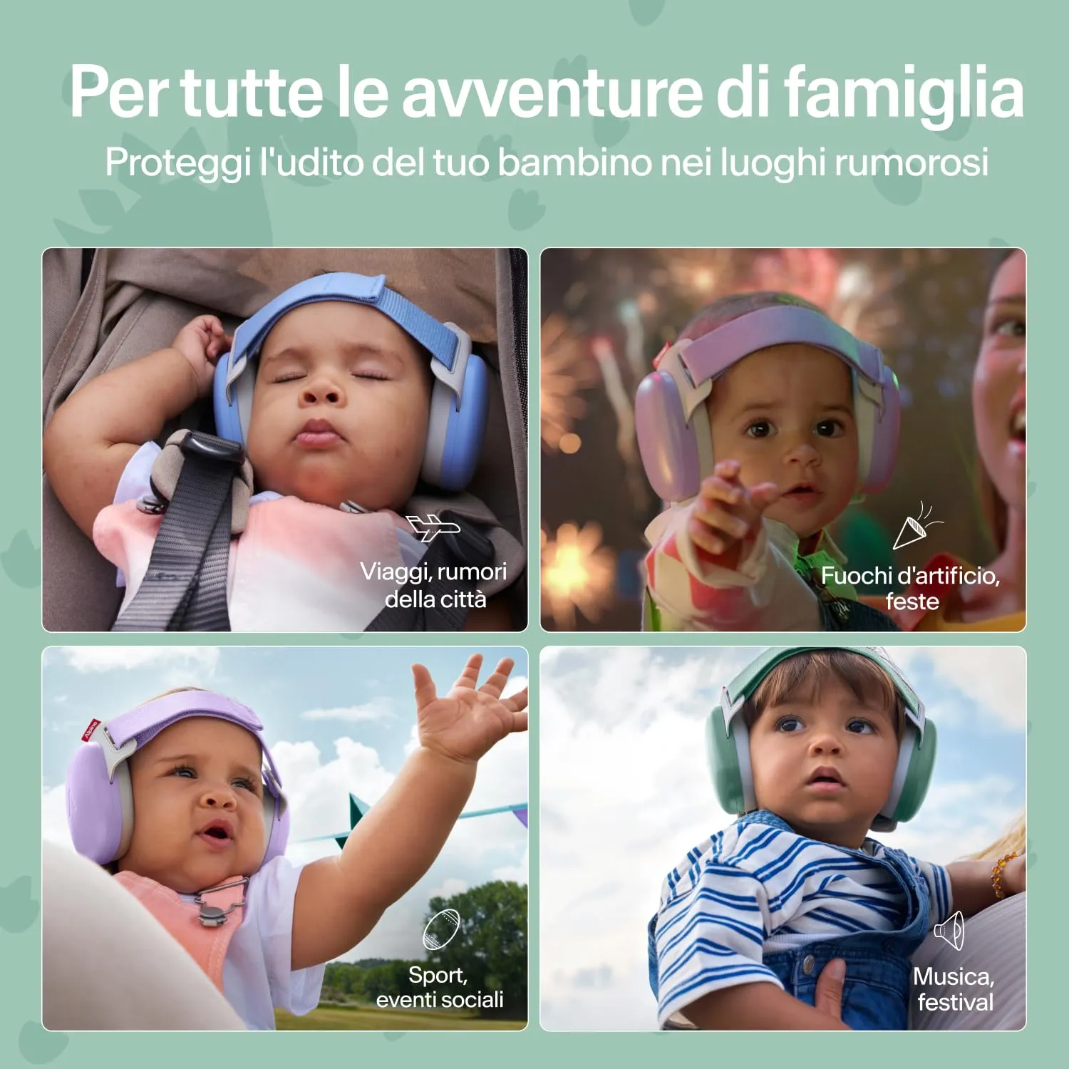 Alpine Muffy Baby Comfort Paraorecchie per Neonati e Bambini, Attenuazione 24 dB, Dinosauri - immagine 8