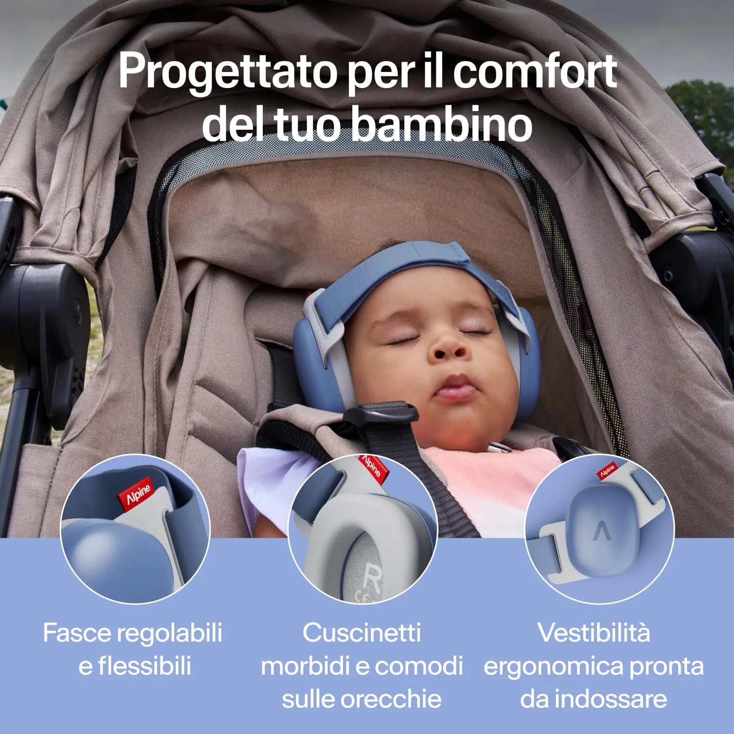Alpine Muffy Baby Comfort Paraorecchie per Neonati e Bambini, Attenuazione 24 dB, Blu Denim - immagine 3