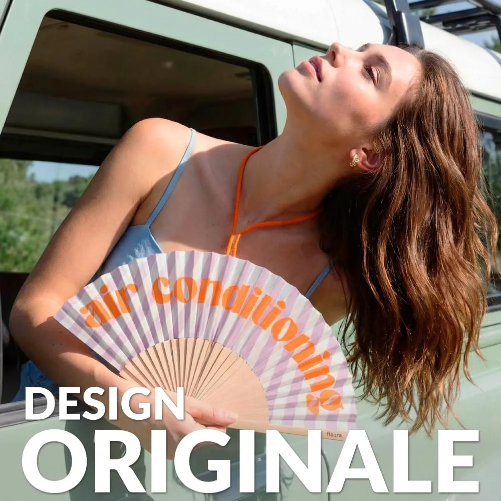 Fisura Ventaglio in legno con scritta Air Conditioning, a righe lilla con laccetto, 42,5 x 23 cm - immagine 2