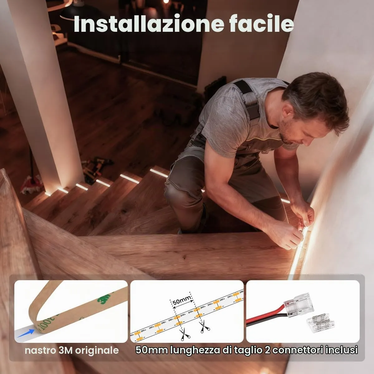 illuburg Striscia LED COB 24V Bianco Neutro 4000K 10m 480LED/m CRI90+ Dimmerabile Autoadesiva - immagine 4