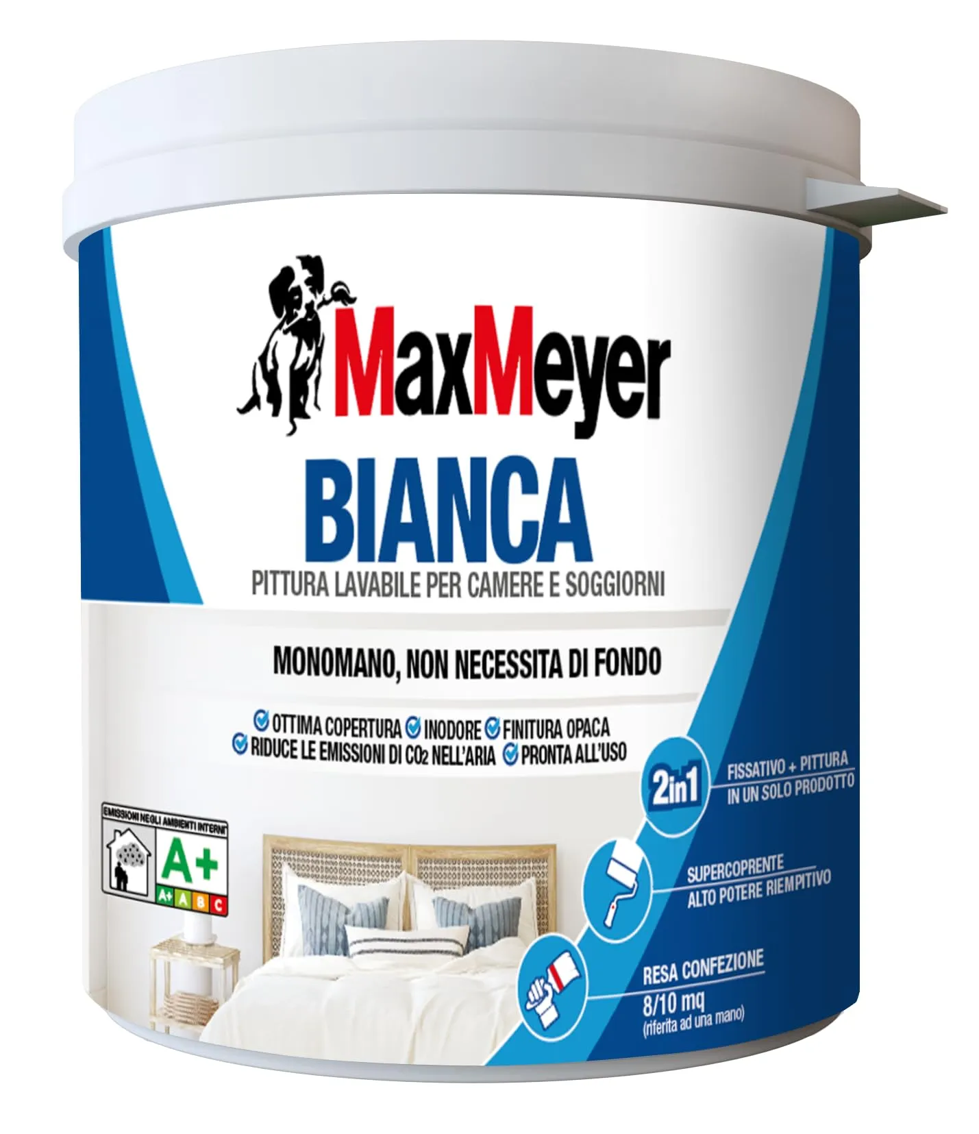 MaxMeyer Bianca Monomano BMB, Pittura per Interni Lavabile 2 in 1, Finitura Opaca, Bianco, 0,75 Litri - immagine 1