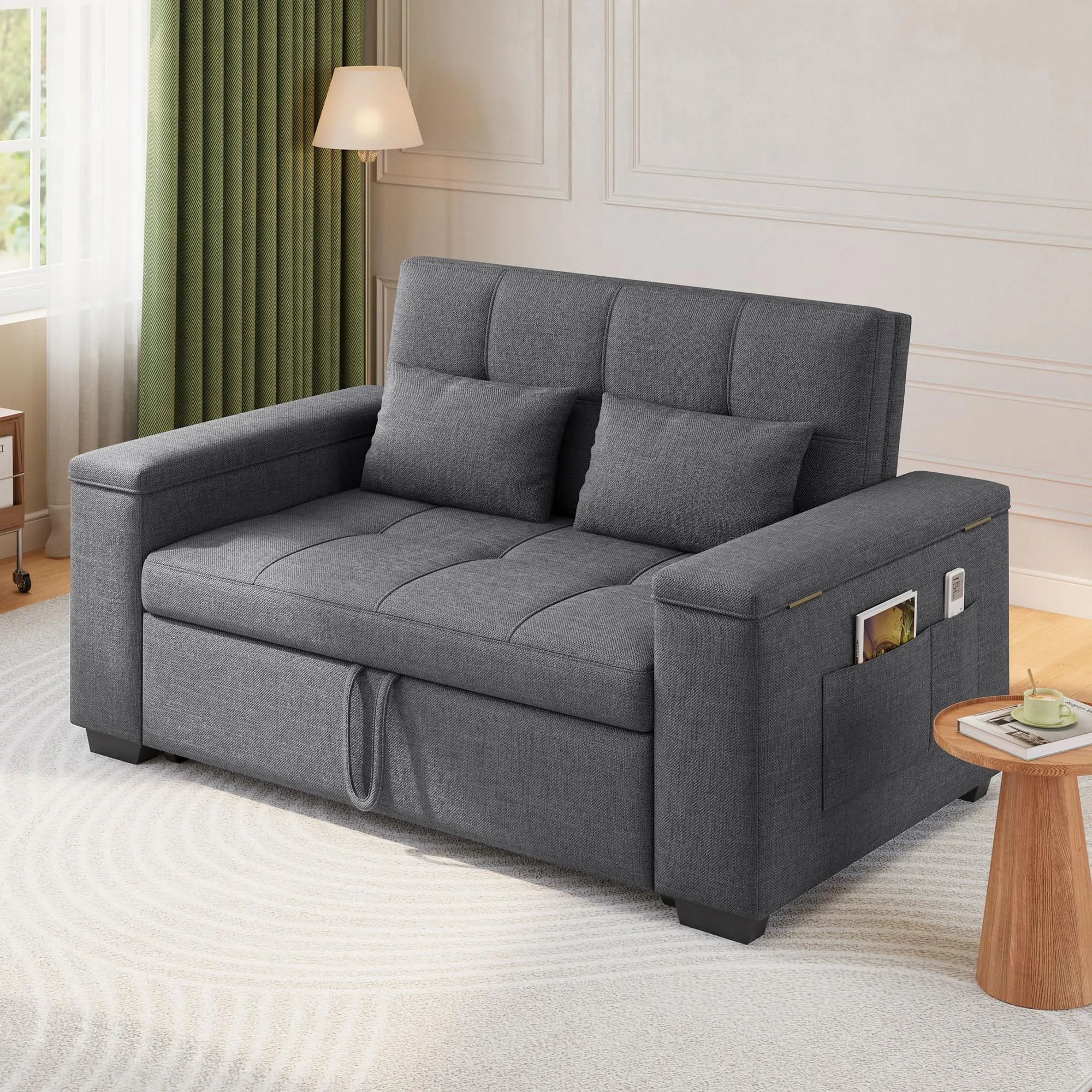 Xbro Divano Letto 2 Posti in Lino, Convertibile 3 in 1, 156x74x84 cm, Grigio Scuro - immagine 4