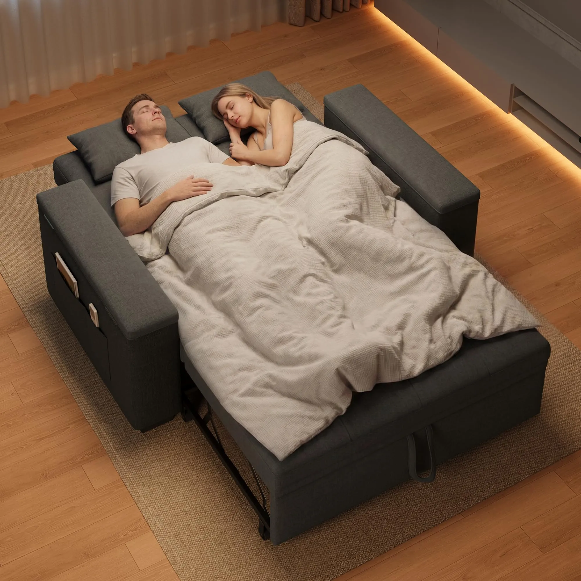 Xbro Divano Letto 2 Posti in Lino, Convertibile 3 in 1, 156x74x84 cm, Grigio Scuro - immagine 7