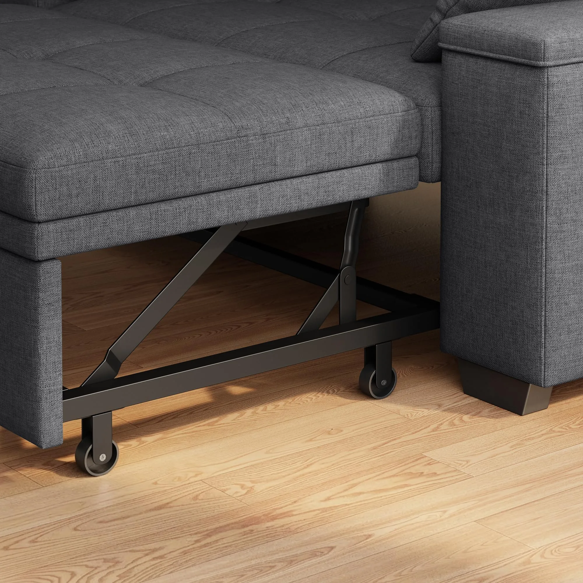 Xbro Divano Letto 2 Posti in Lino, Convertibile 3 in 1, 156x74x84 cm, Grigio Scuro - immagine 8