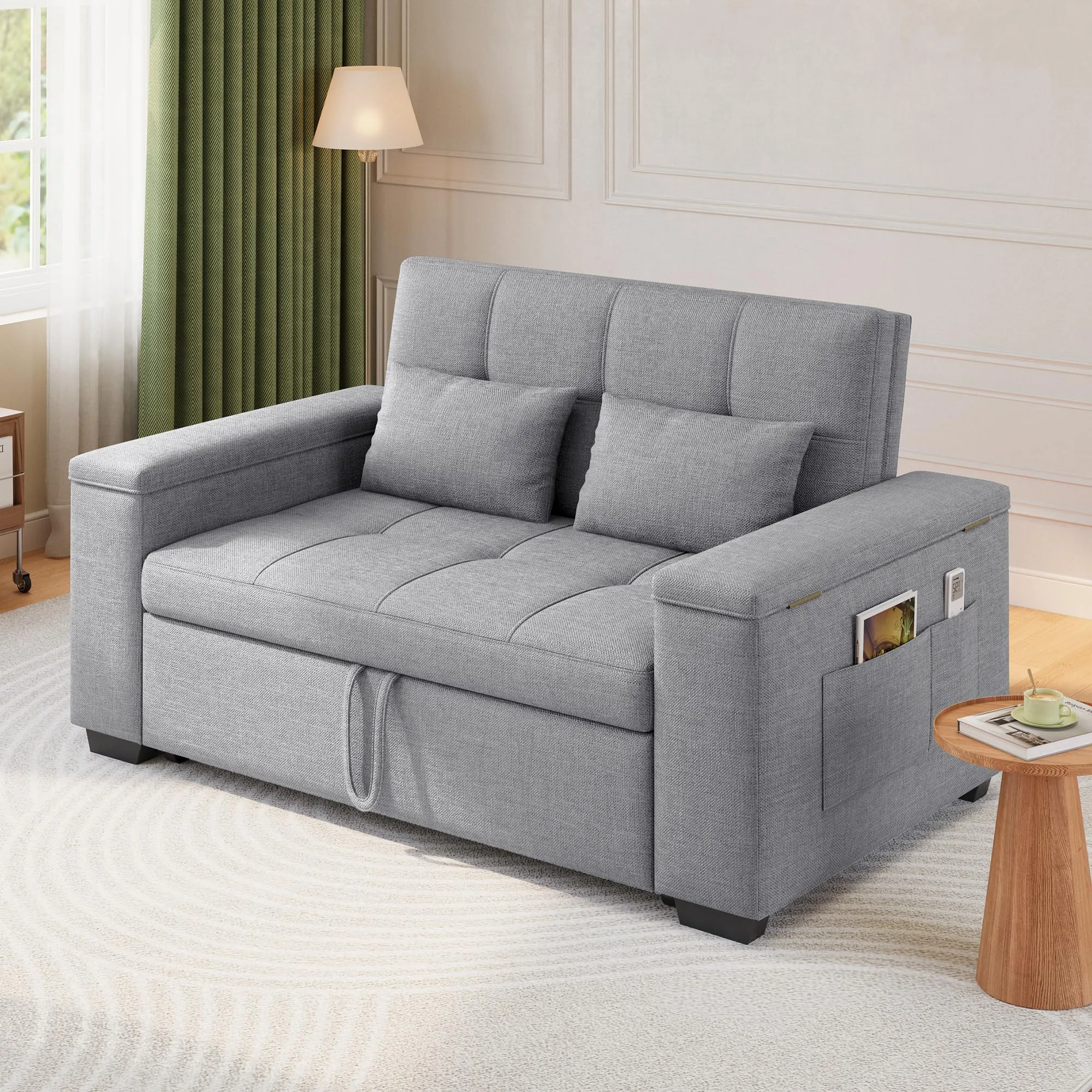 Xbro Divano Letto 2 Posti in Lino, Convertibile 3 in 1, Grigio Chiaro - immagine 3