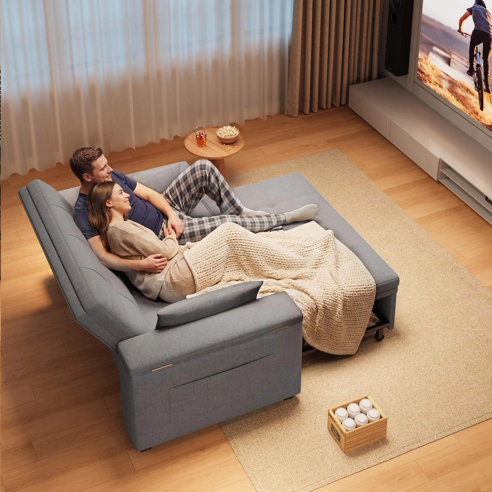 Xbro Divano Letto 2 Posti in Lino, Convertibile 3 in 1, Grigio Chiaro - immagine 7