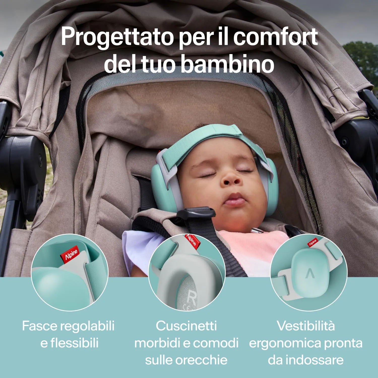 Alpine Muffy Baby Comfort Paraorecchie per Neonati e Bambini, Attenuazione 24 dB, Turchese - immagine 3