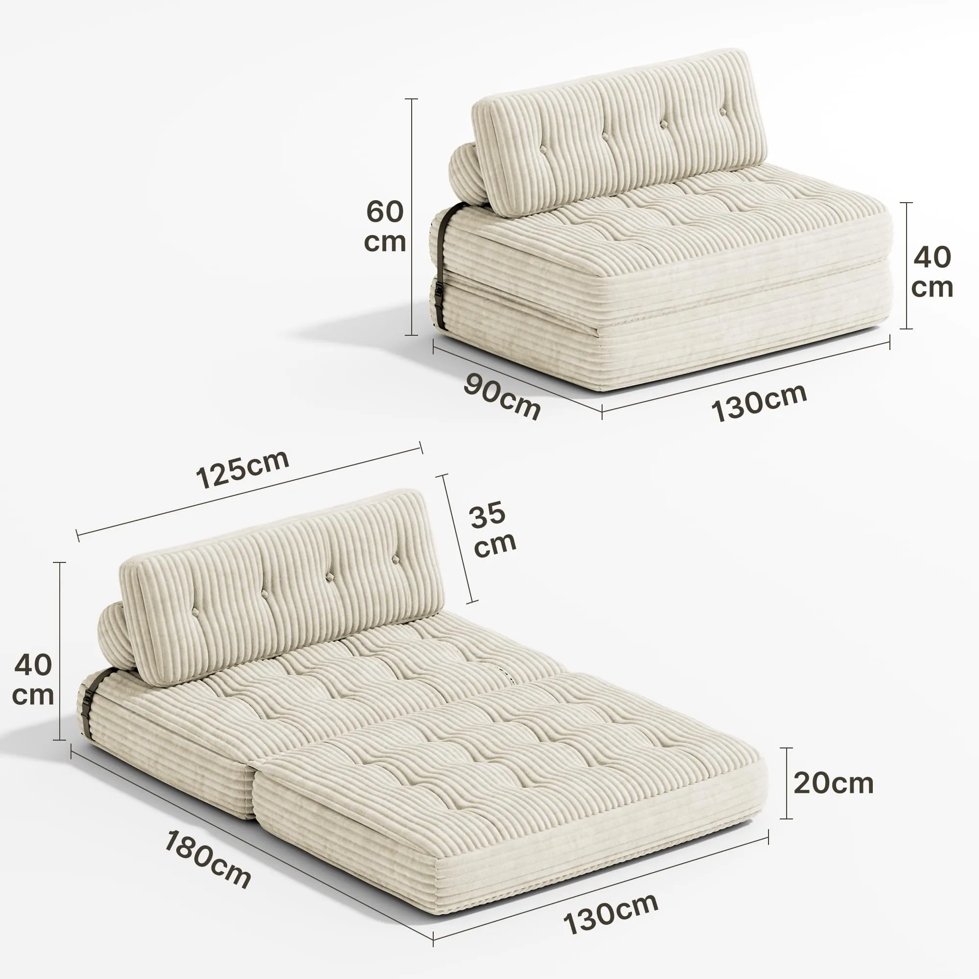 Xbro Divano Letto Matrimoniale 2 Posti Pieghevole 180x130 cm, Beige - immagine 2