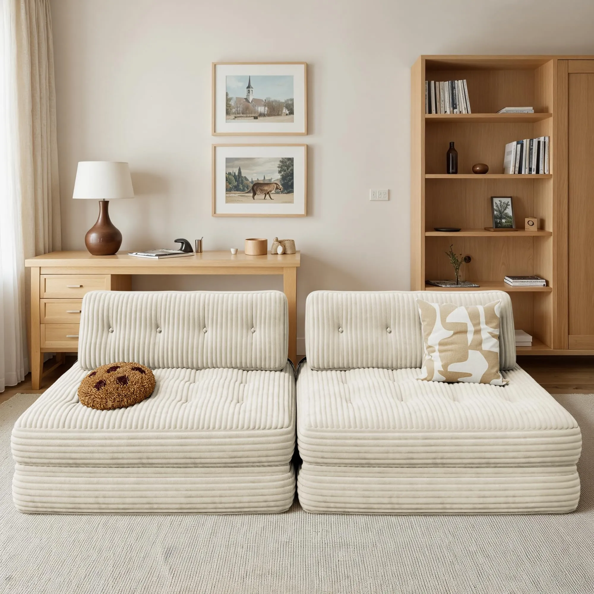 Xbro Divano Letto Matrimoniale 2 Posti Pieghevole 180x130 cm, Beige - immagine 7