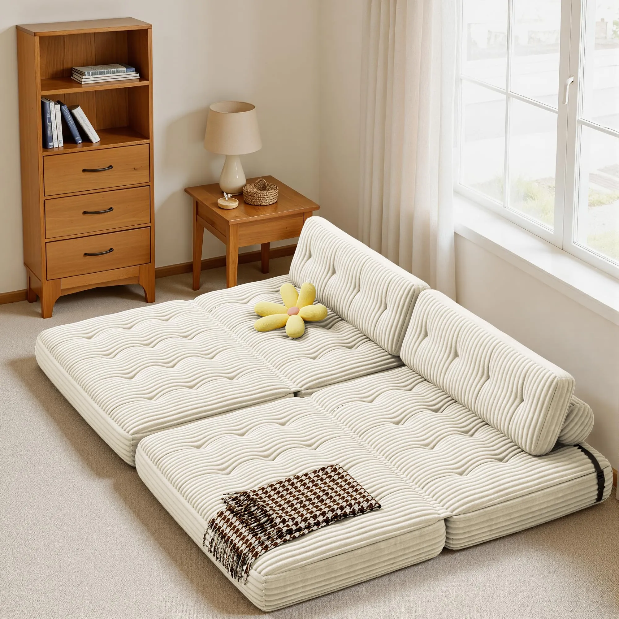Xbro Divano Letto Matrimoniale 2 Posti Pieghevole 180x130 cm, Beige - immagine 8
