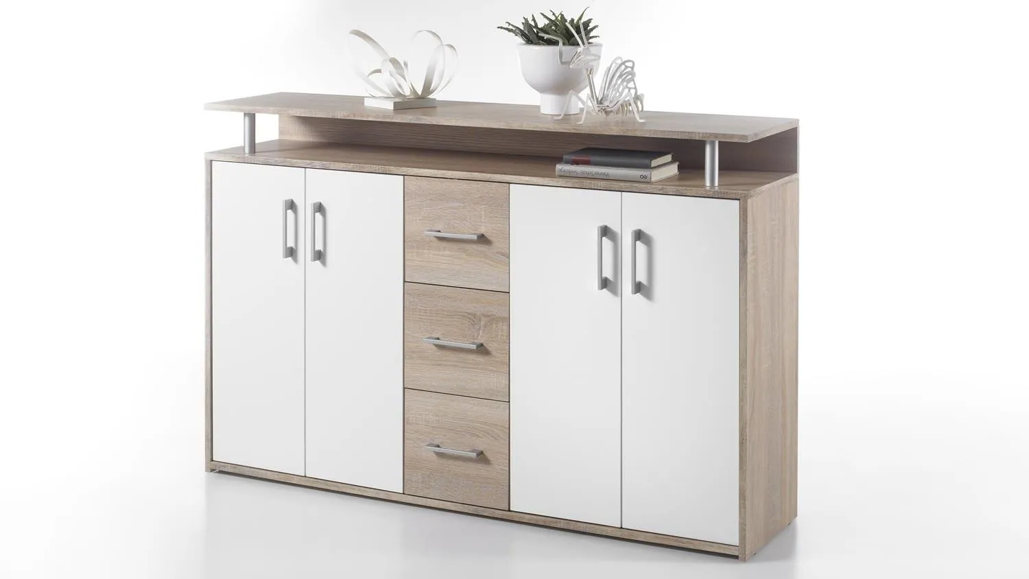 Avanti Trendstore Doro Cassettiera da Ingresso con 4 Ante e 3 Cassetti in Legno Truciolare, 139x90x34 cm - immagine 2
