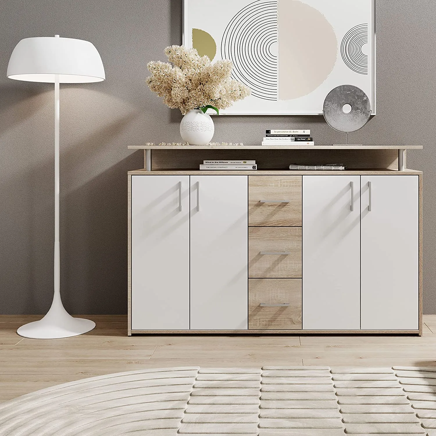 Avanti Trendstore Doro Cassettiera da Ingresso con 4 Ante e 3 Cassetti in Legno Truciolare, 139x90x34 cm - immagine 5
