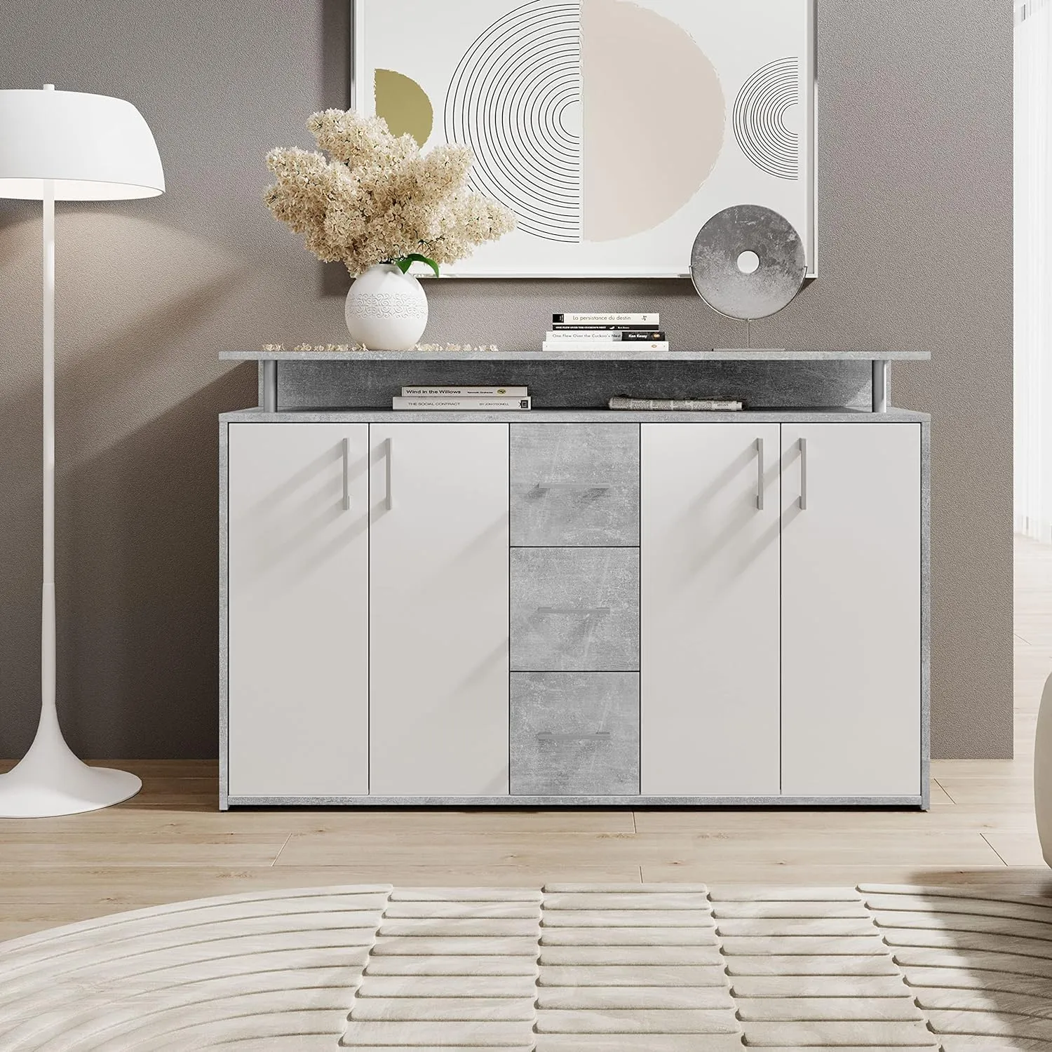 Avanti Trendstore Doro Cassettiera da Ingresso in Legno Truciolare con 4 Ante e 3 Cassetti, 139x90x34 cm - immagine 2