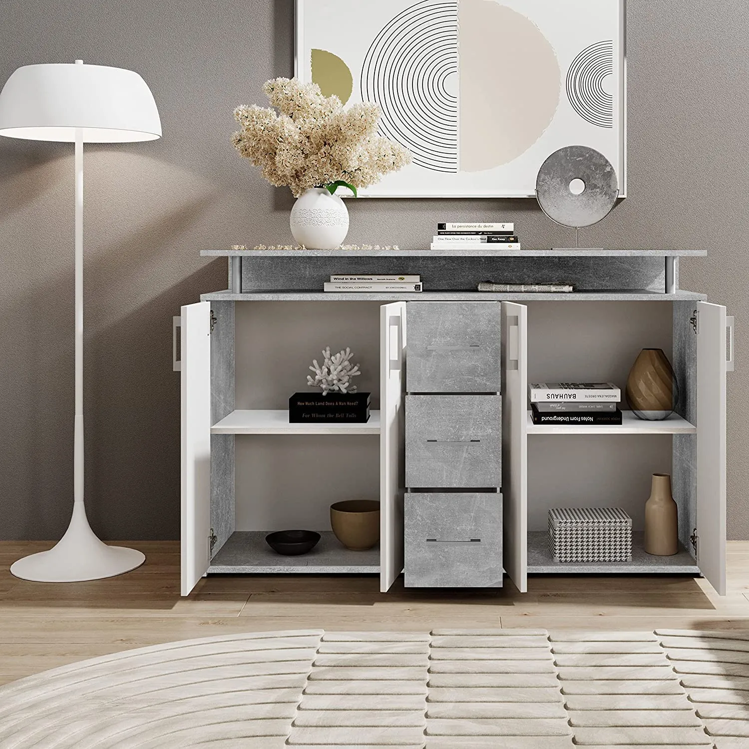 Avanti Trendstore Doro Cassettiera da Ingresso in Legno Truciolare con 4 Ante e 3 Cassetti, 139x90x34 cm - immagine 3