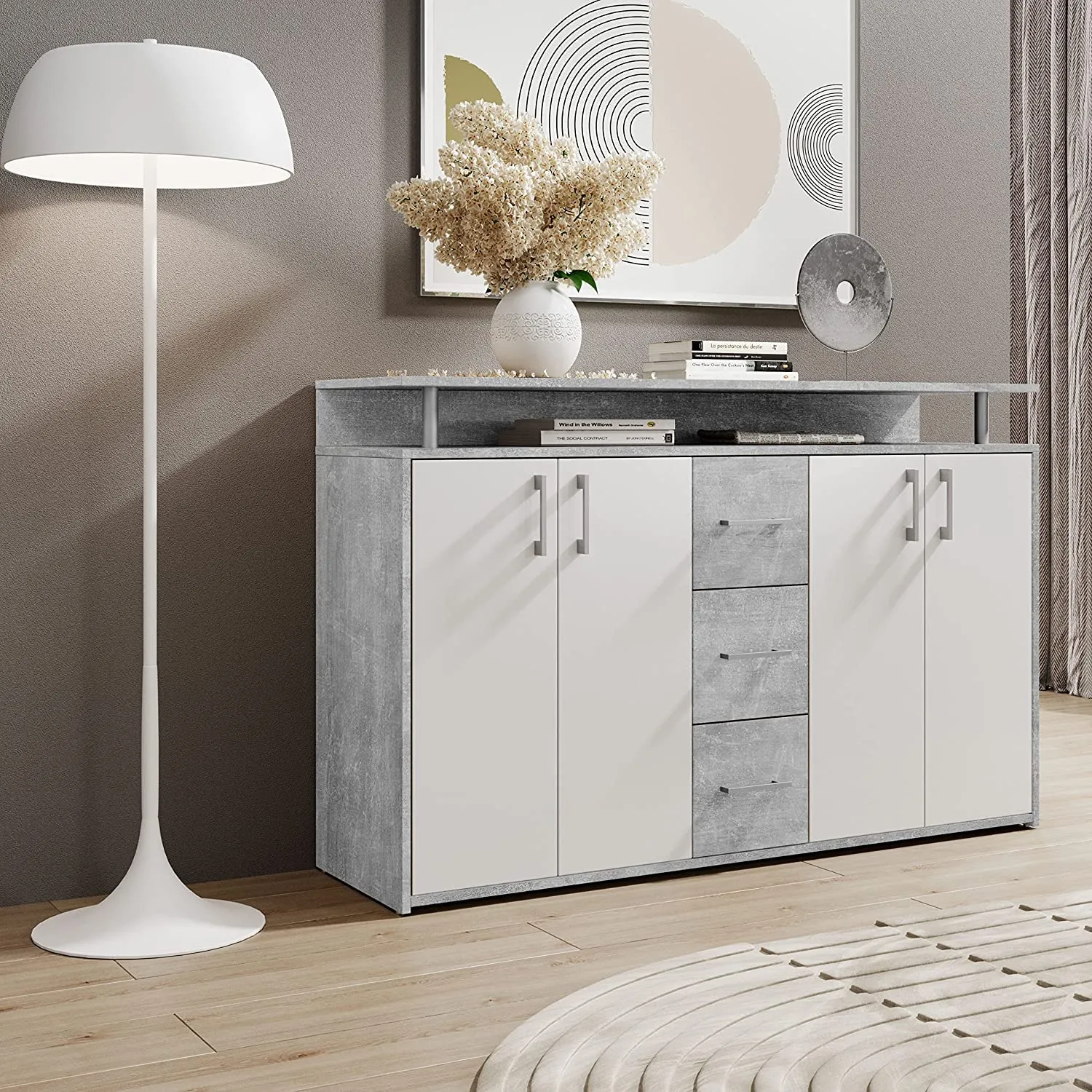 Avanti Trendstore Doro Cassettiera da Ingresso in Legno Truciolare con 4 Ante e 3 Cassetti, 139x90x34 cm - immagine 4