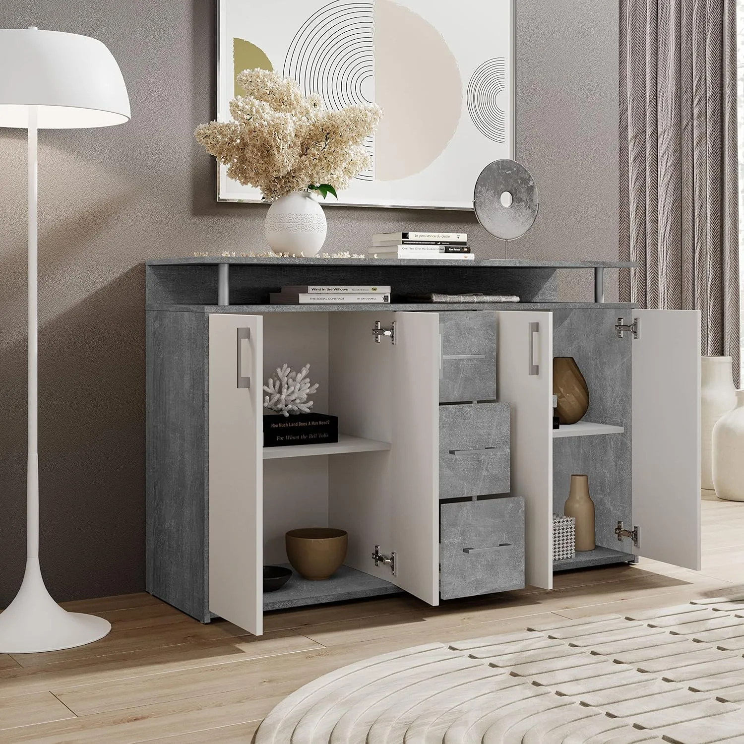 Avanti Trendstore Doro Cassettiera da Ingresso in Legno Truciolare con 4 Ante e 3 Cassetti, 139x90x34 cm - immagine 5