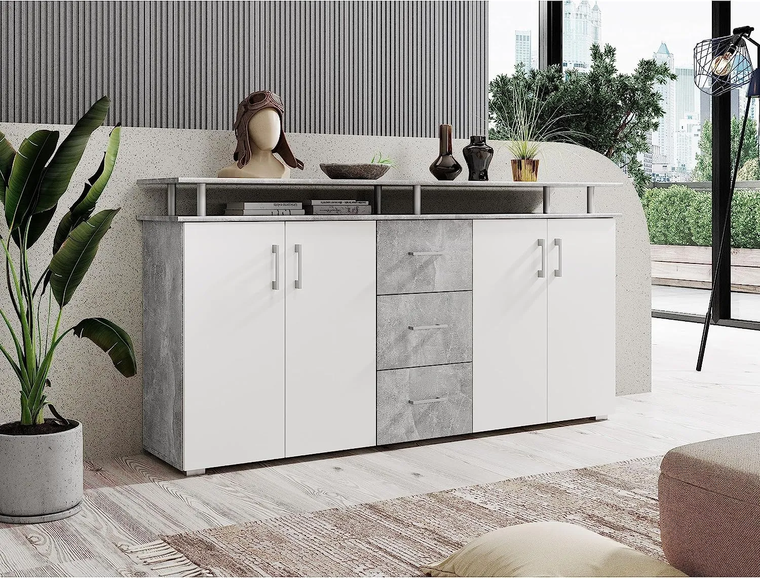 Avanti Trendstore Lift Comò con 4 Ante e 3 Cassetti, Laminato, 176,5x90x38,5 cm (Grigio/Bianco) - immagine 3