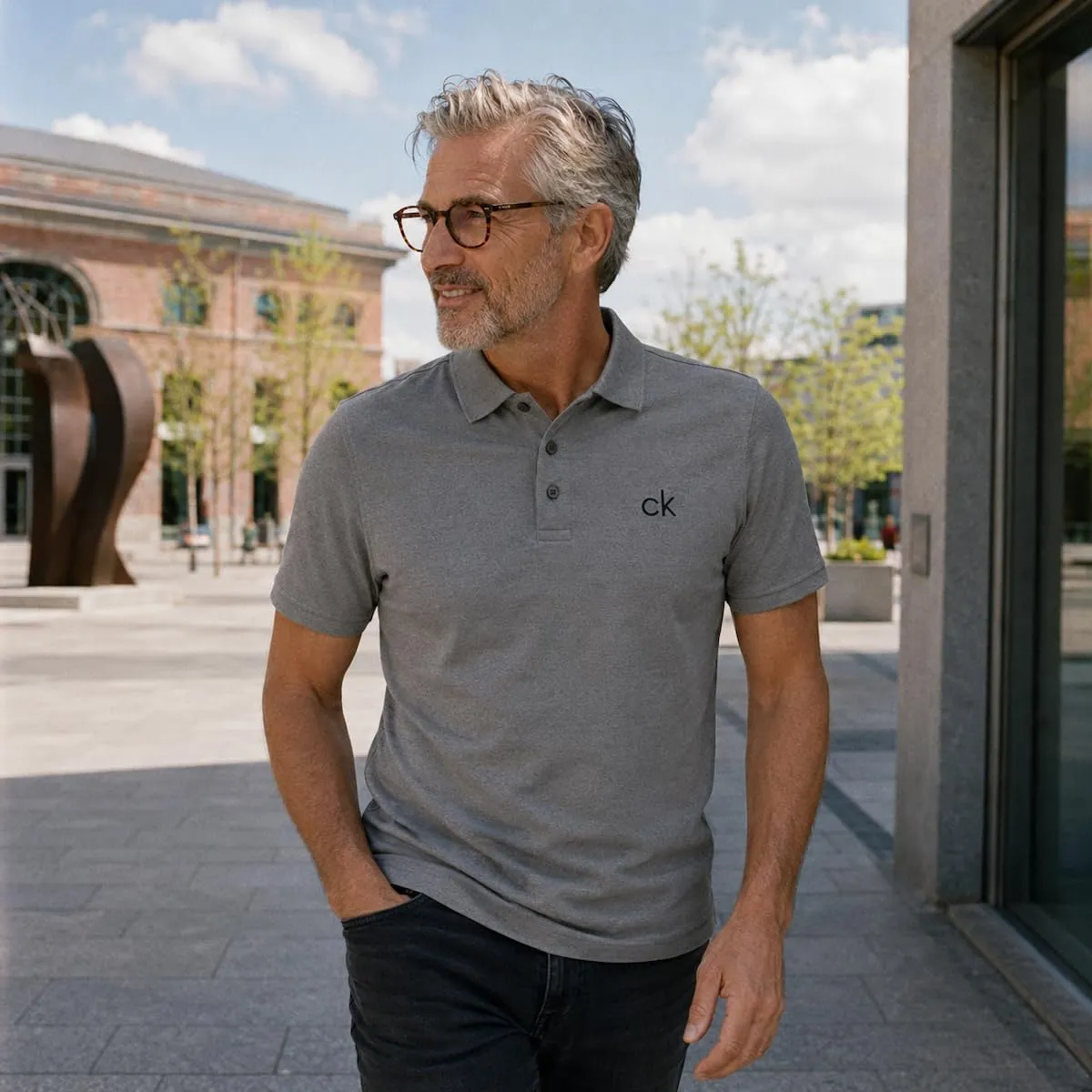 Calvin Klein Central Eco Light Wicking Polo Golf - Silver/Grey - M - immagine 3