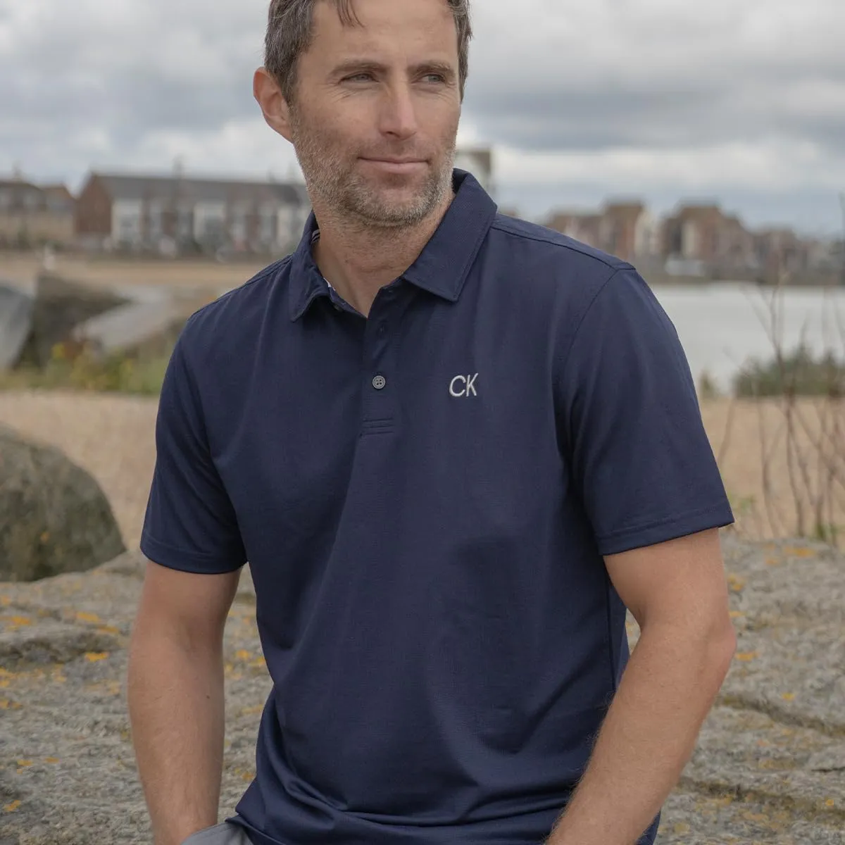 Calvin Klein Central Eco Light Wicking Men's Golf Polo - Navy - M - immagine 3
