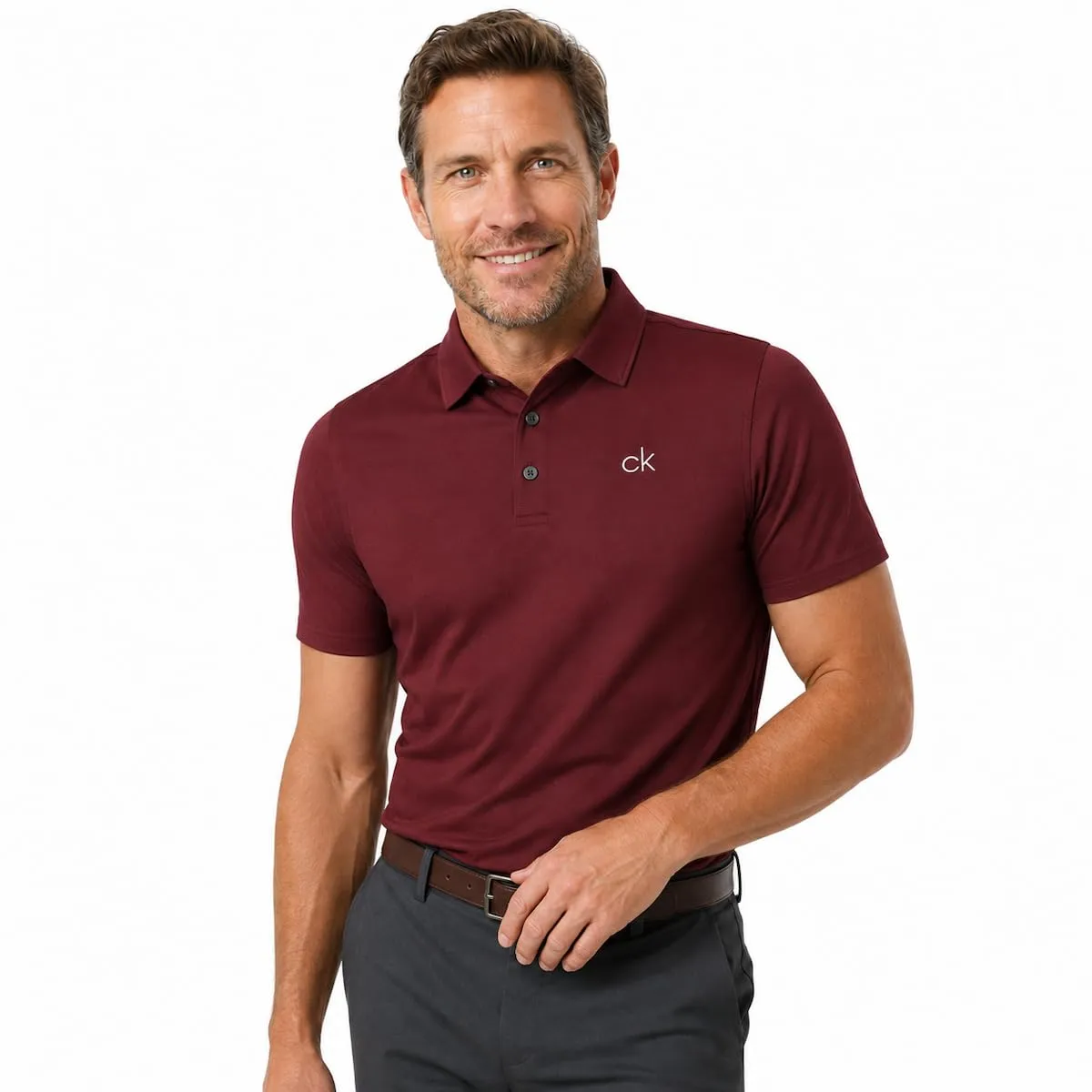 Calvin Klein Central Eco Light Wicking Men's Golf Polo - Burgundy - L - immagine 6