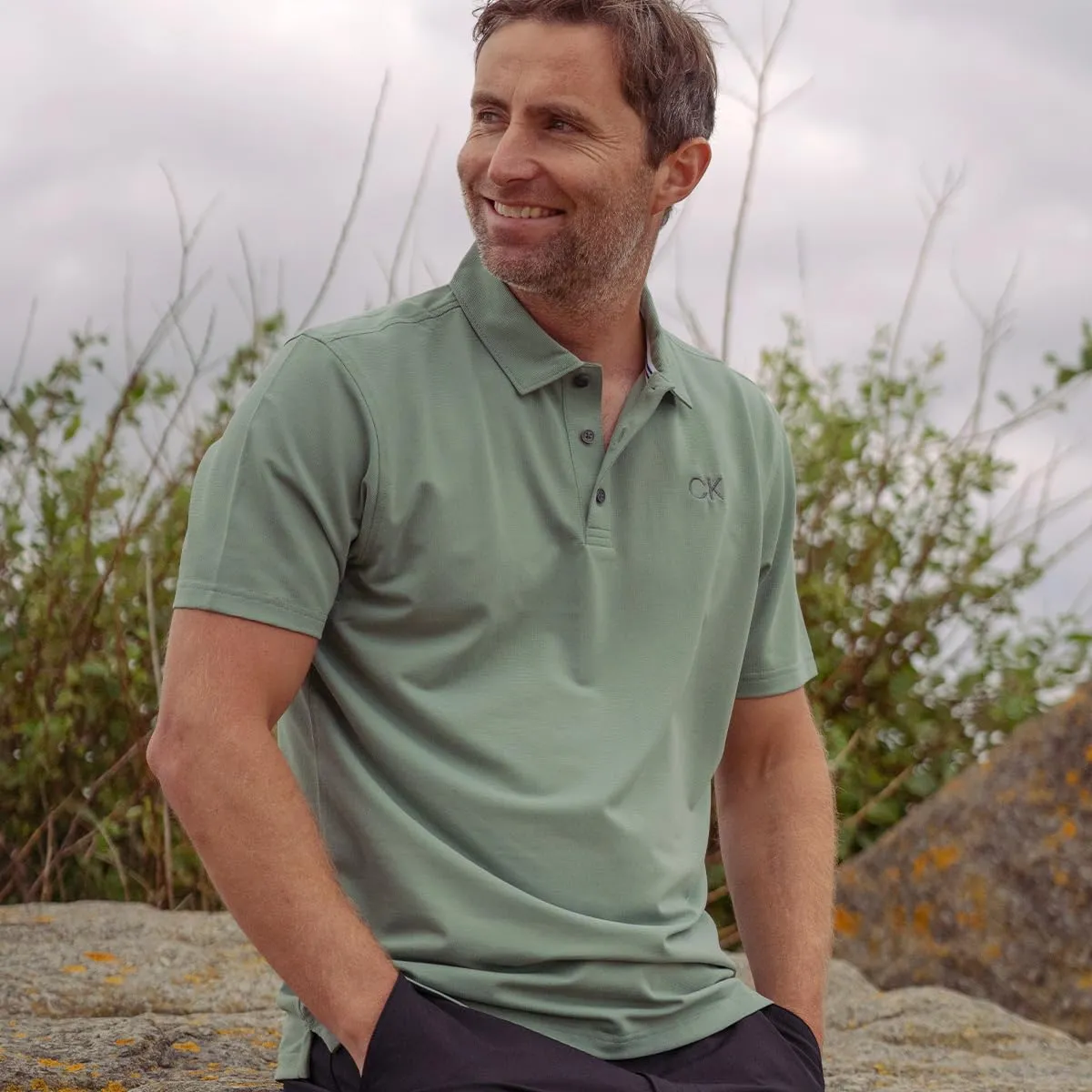 Calvin Klein Central Eco Light Wicking Men's Golf Polo - Sage - XXL - immagine 2