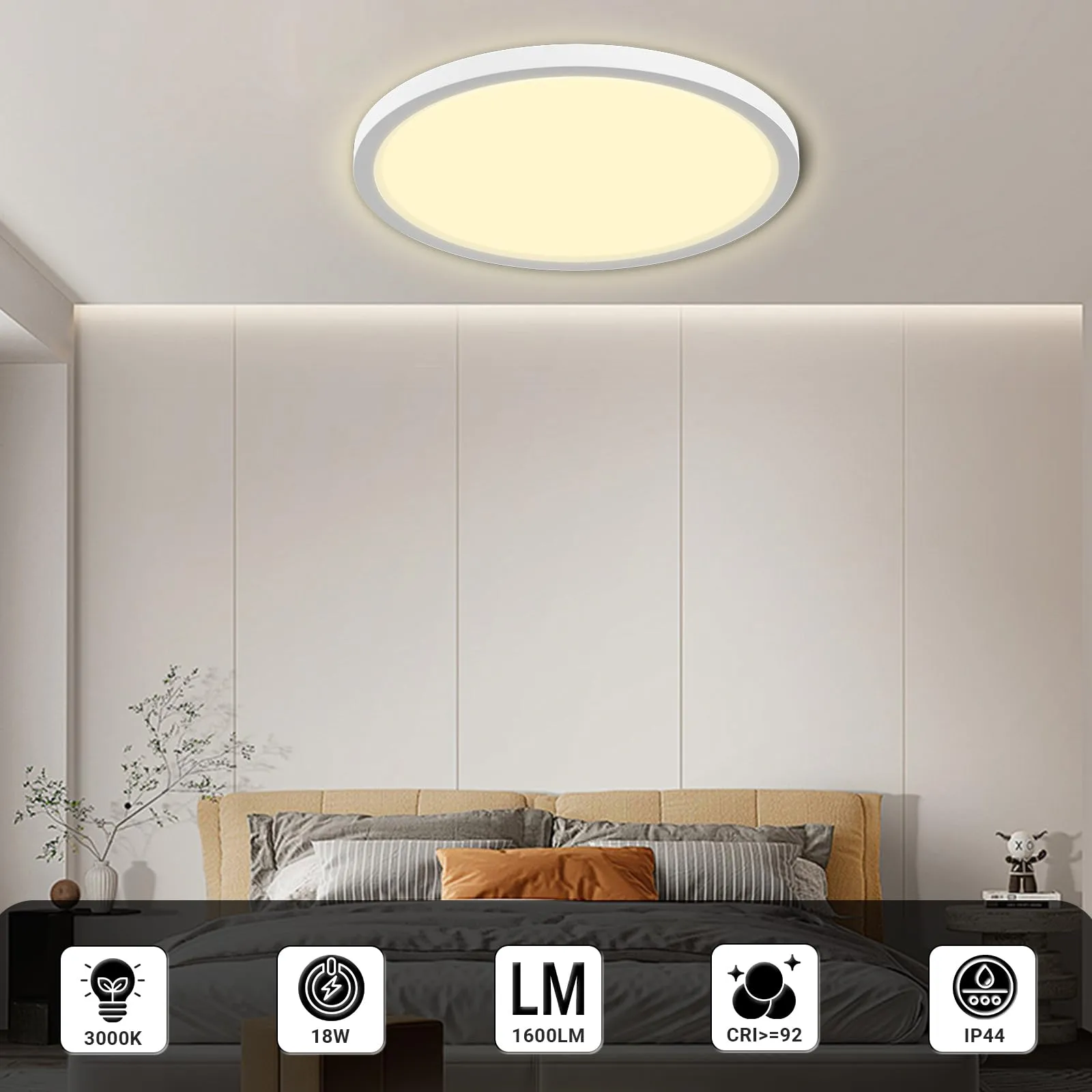 LQWELL Plafoniera LED Ultra Sottile Bianco Ø22cm 18W 3000K - immagine 3