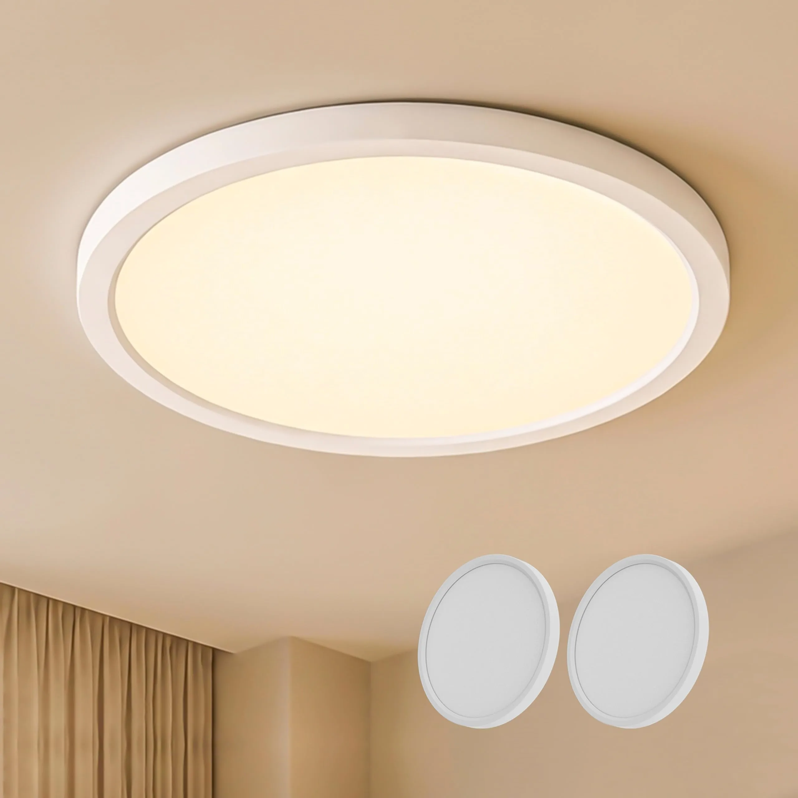 LQWELL Plafoniera LED Ultra Sottile Bianco 22cm 18W 4000K Confezione da 2 - immagine 1