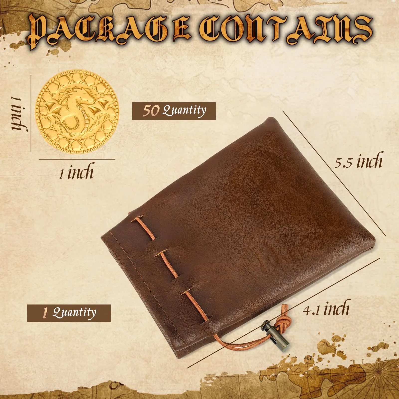 Byhoo 50 Monete in Metallo Oro e Custodia in Pelle per Dungeons & Dragons e Giochi di Ruolo - immagine 2