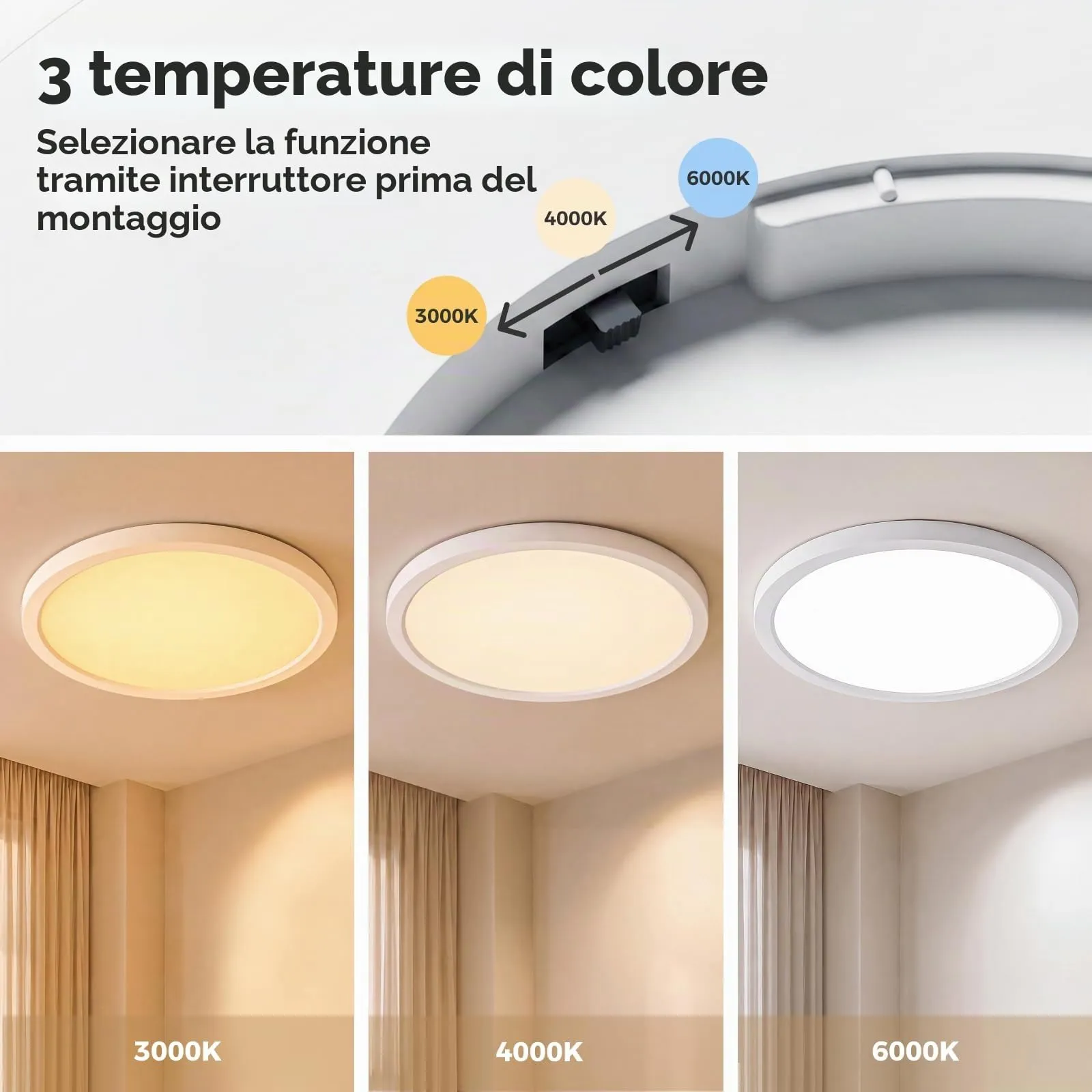 LQWELL Plafoniera LED Ultra Sottile Bianca 36W Ø40cm 3000K 4000K 6000K 3960LM - immagine 2
