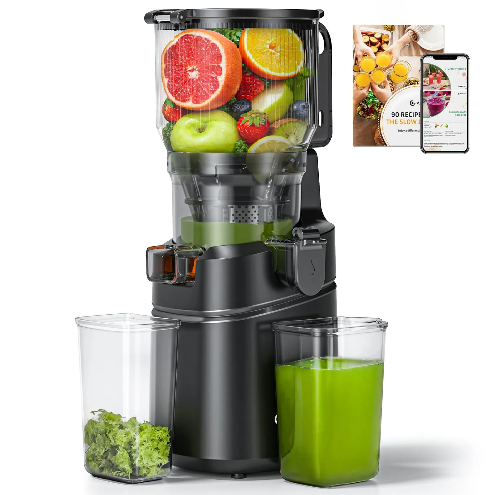 AMZCHEF Estrattore di Succhi Professionale SJ-036, 250W, Apertura 150mm, Capacità 2L, Triplo Filtro - Nero - immagine 1